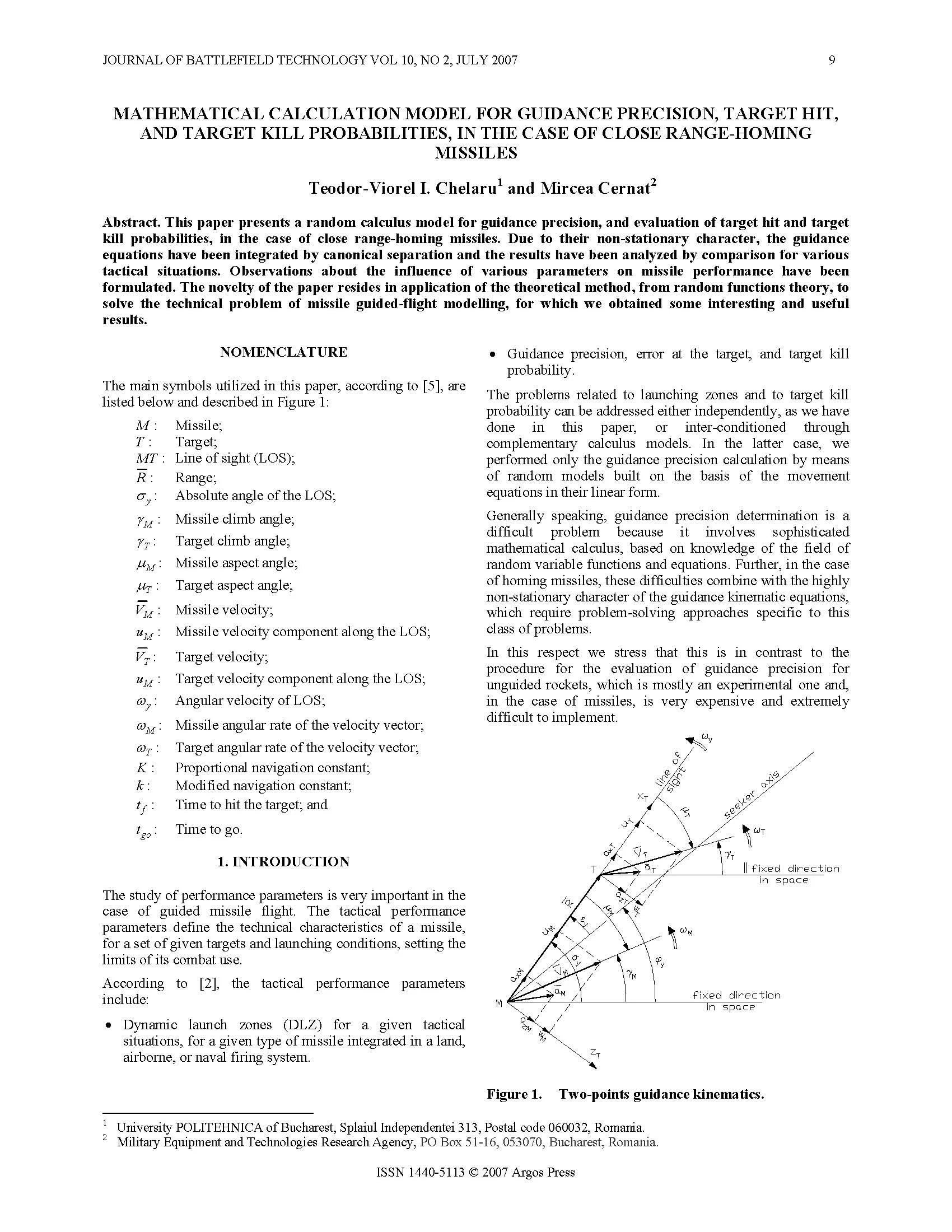 Mathematical Calculation Model for Guidance Precision, Target Hit, and Target Kill Probabilities, in the Case of Close Range-Homing Missiles