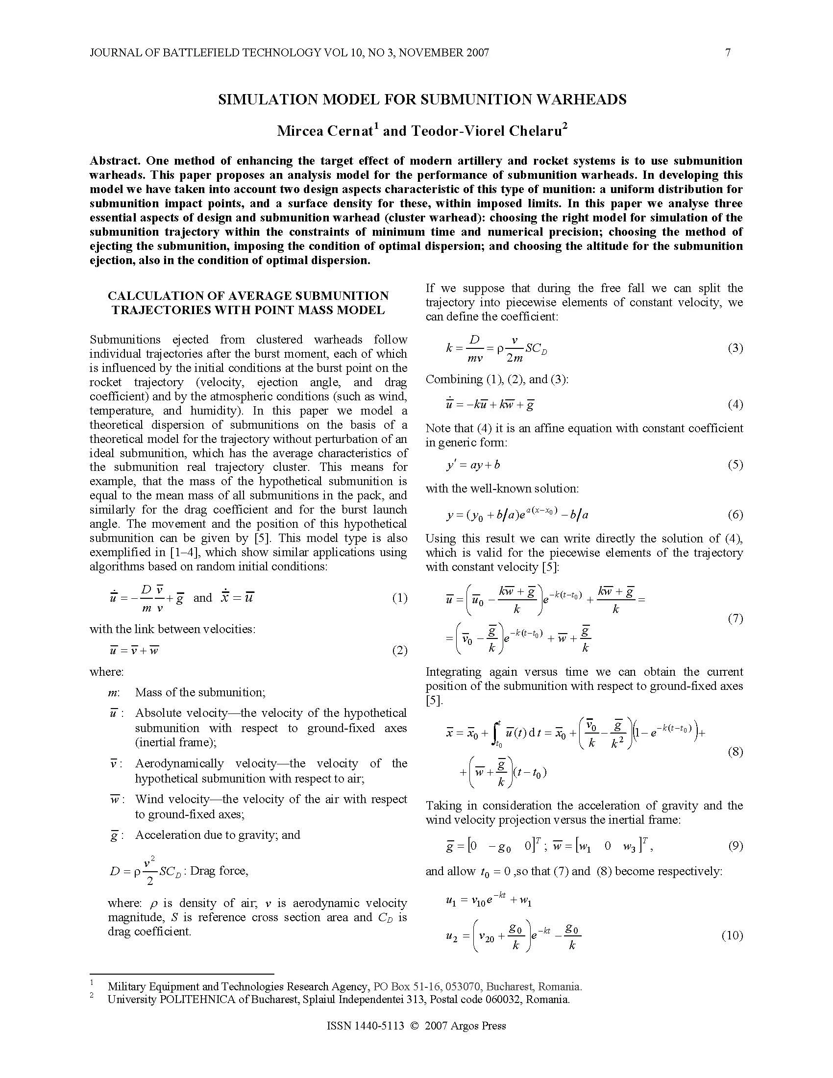 Simulation Model for Submunition Warheads