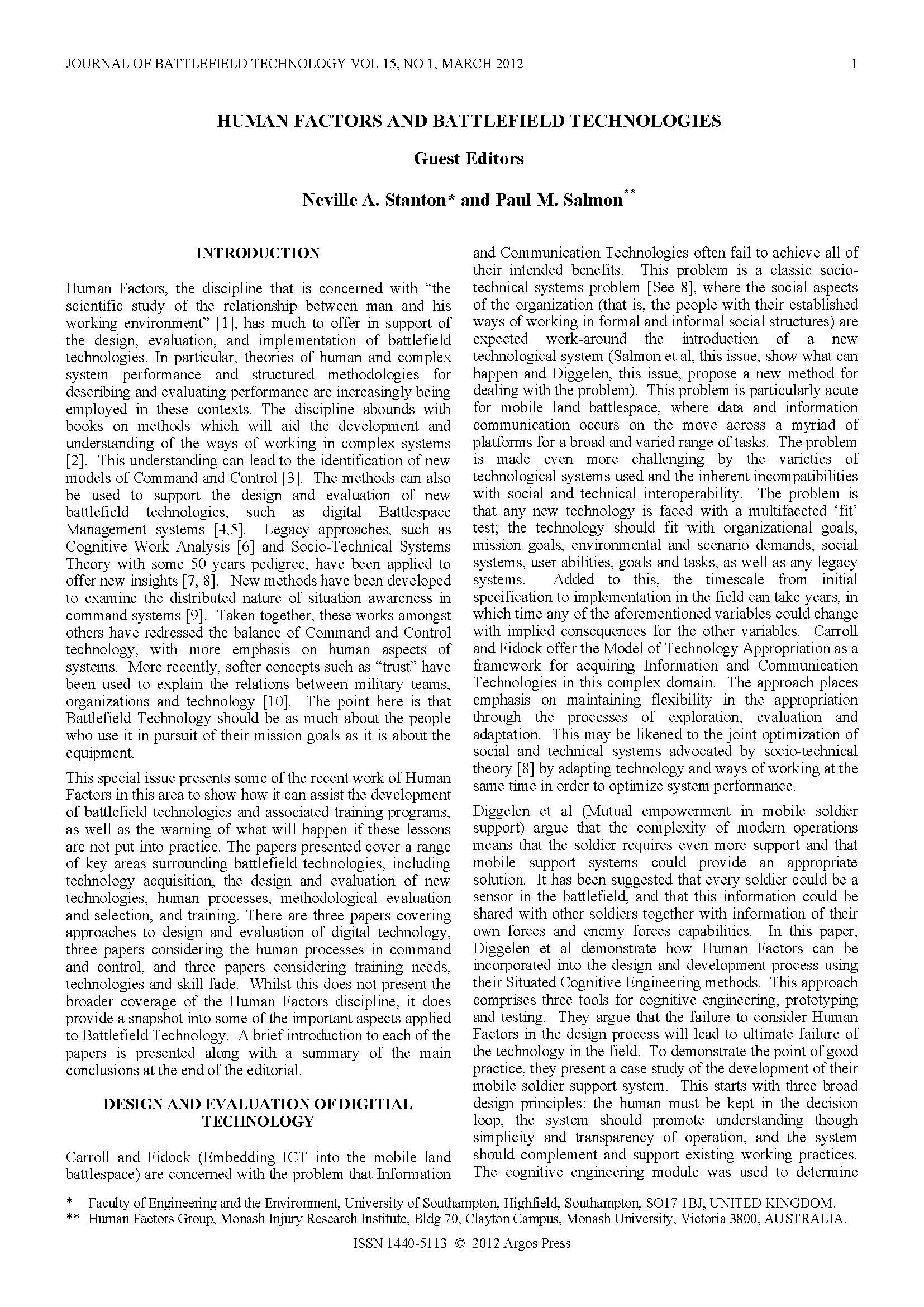 Human Factors and Battlefield Technologies