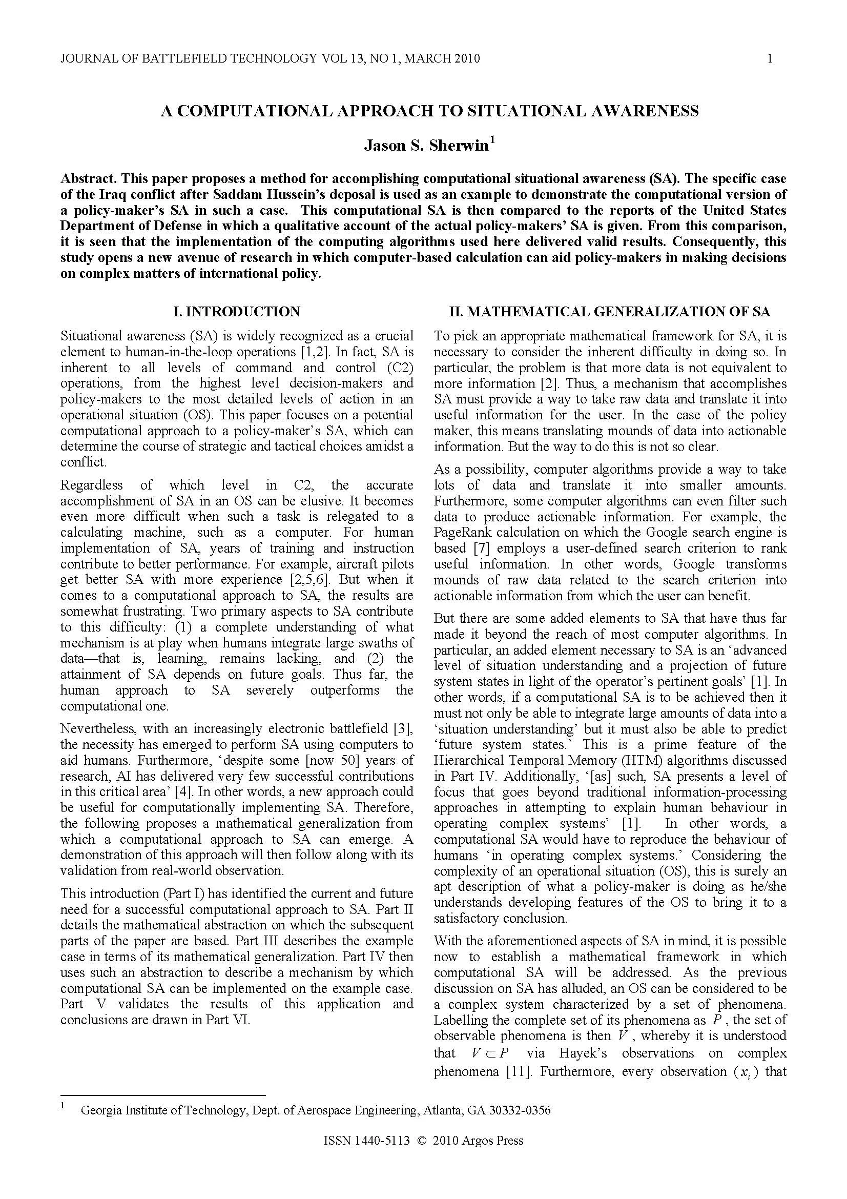 A Computational Approach to Situational Awareness