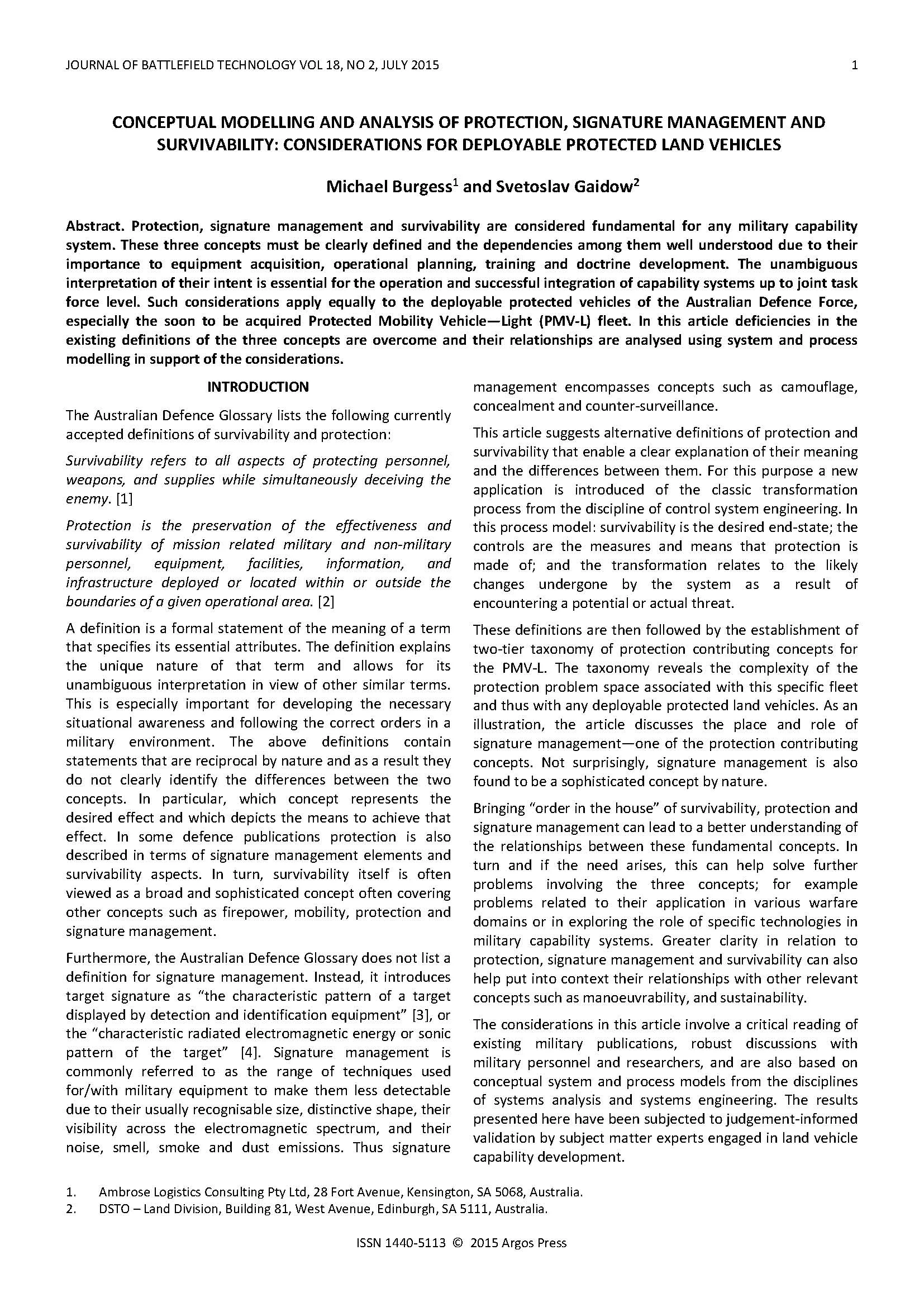 Conceptual Modelling and Analysis of Protection, Signature Management and Survivability