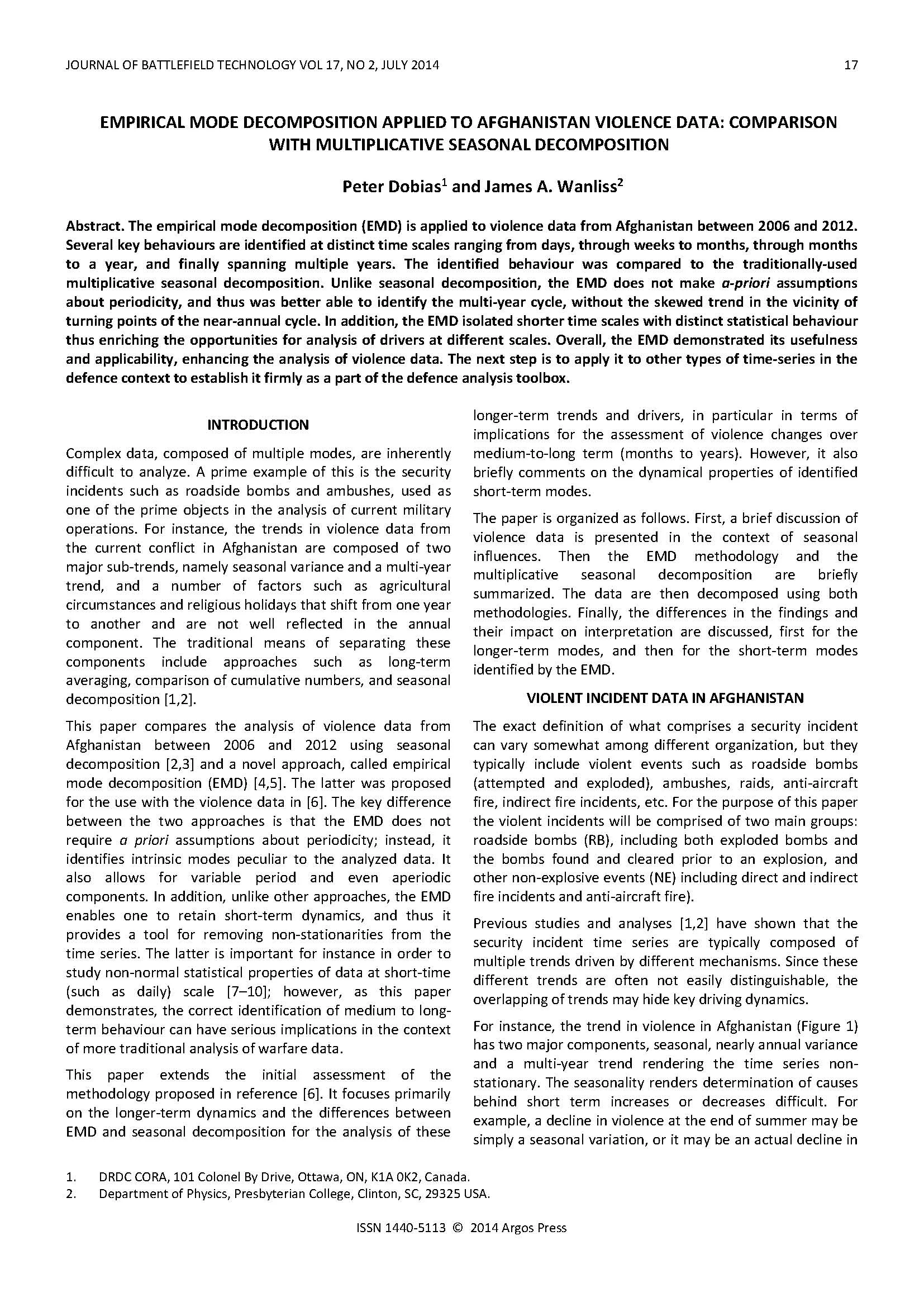 Empirical Mode Decomposition Applied to Afghanistan Violence Data