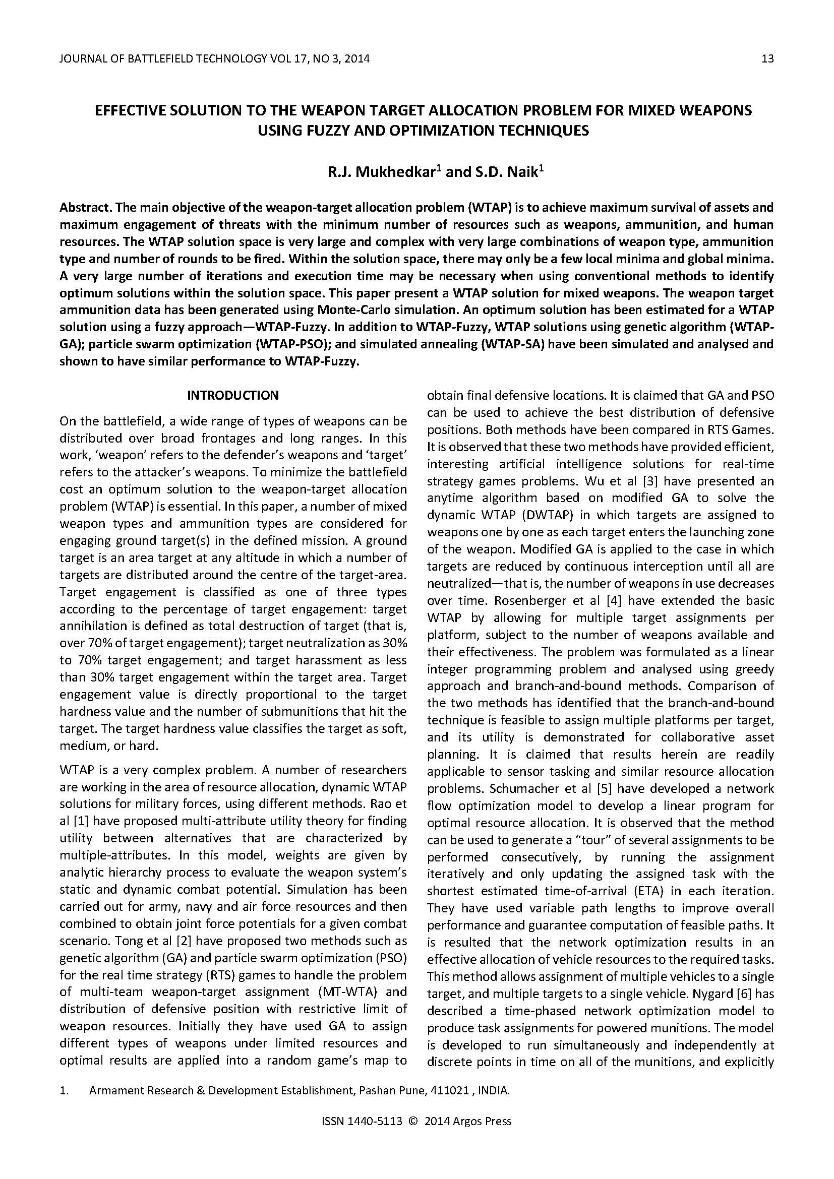 Effective Solution to Weapon Target Allocation Problem for Mixed Weapons using Fuzzy and Optimization Techniques