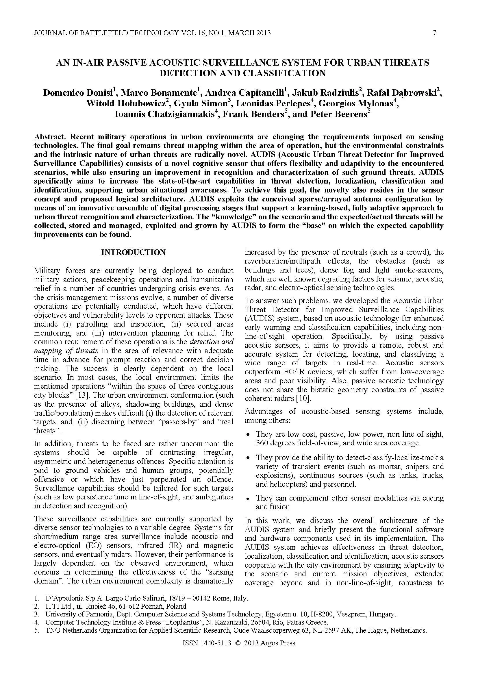 An In-Air Passive Acoustic Surveillance System for Urban Threats Detection and Classification
