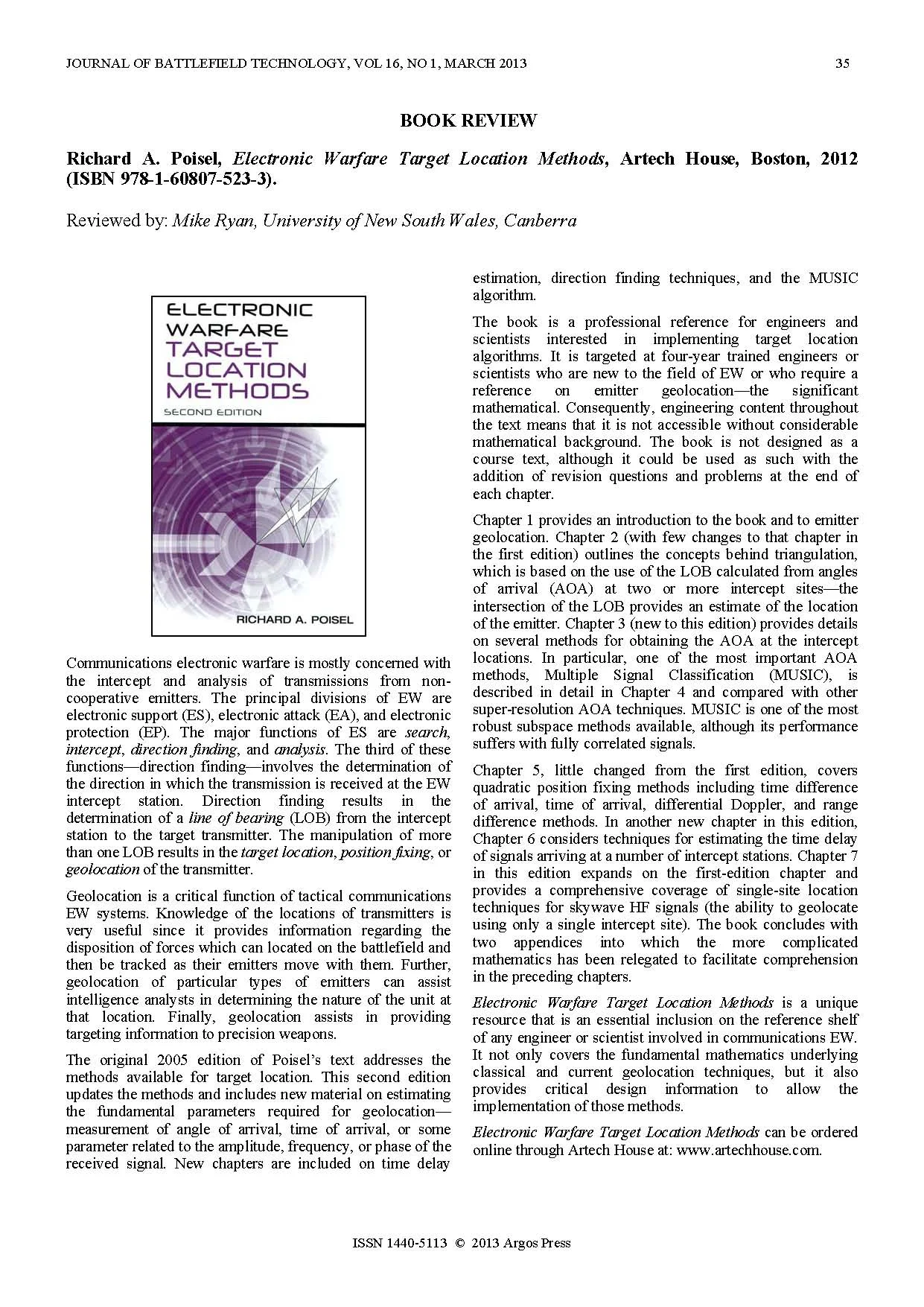 A Review of Electronic Warfare Target Location Methods by Richard A. Poisel