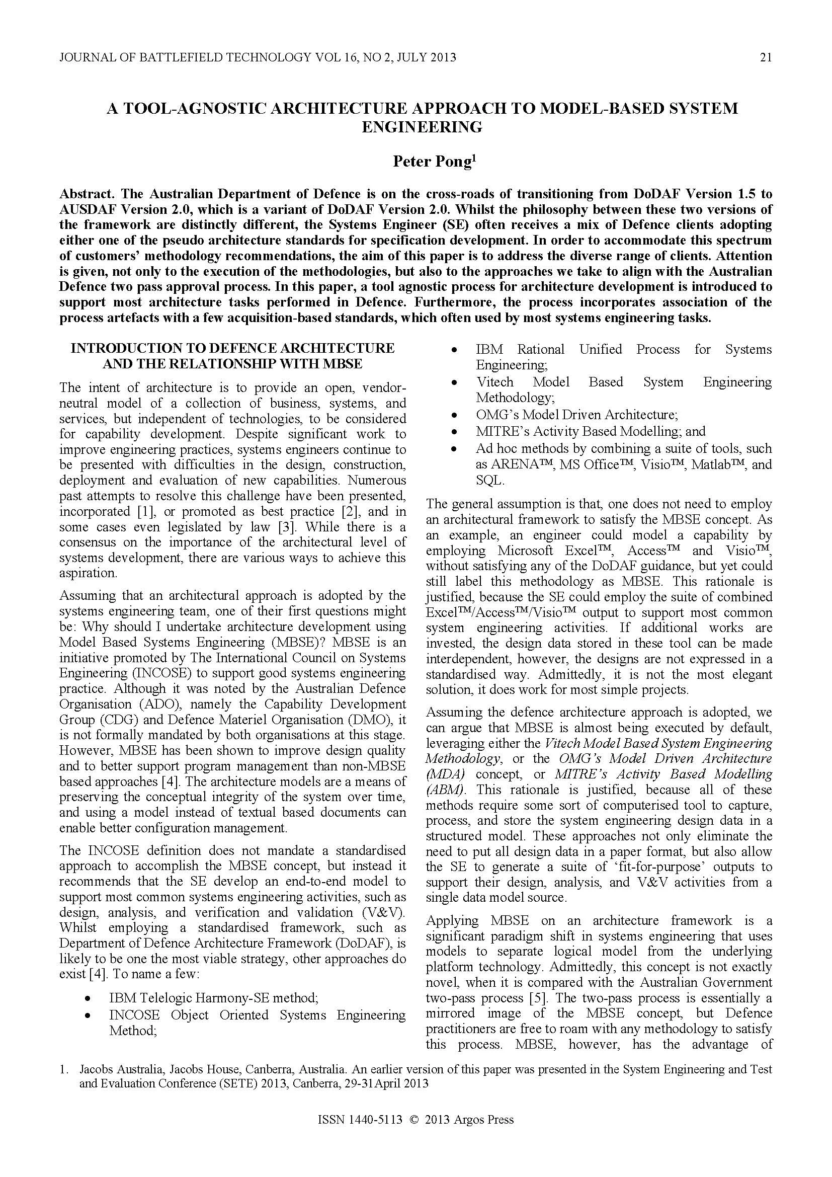 A Tool-Agnostic Architecture Approach to Model-Based System Engineering