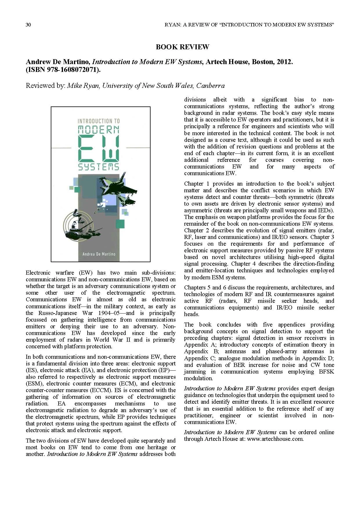 A Review of Introduction to Modern EW Systems by Andrew De Martino