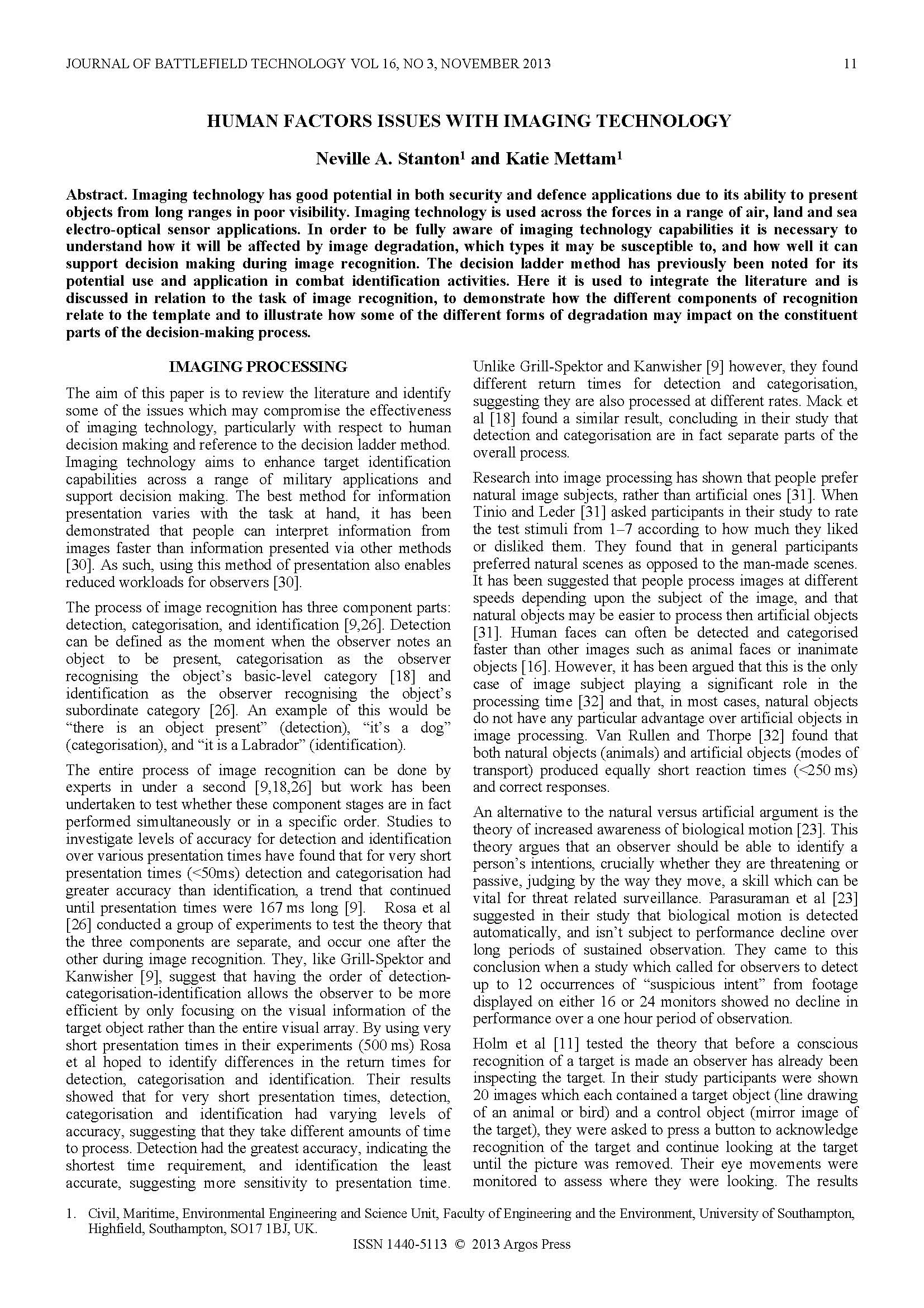 Human Factors Issues with Imaging Technology