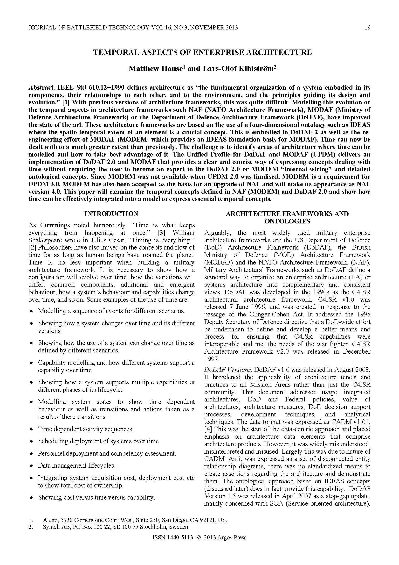 Temporal Aspects of Enterprise Architecture