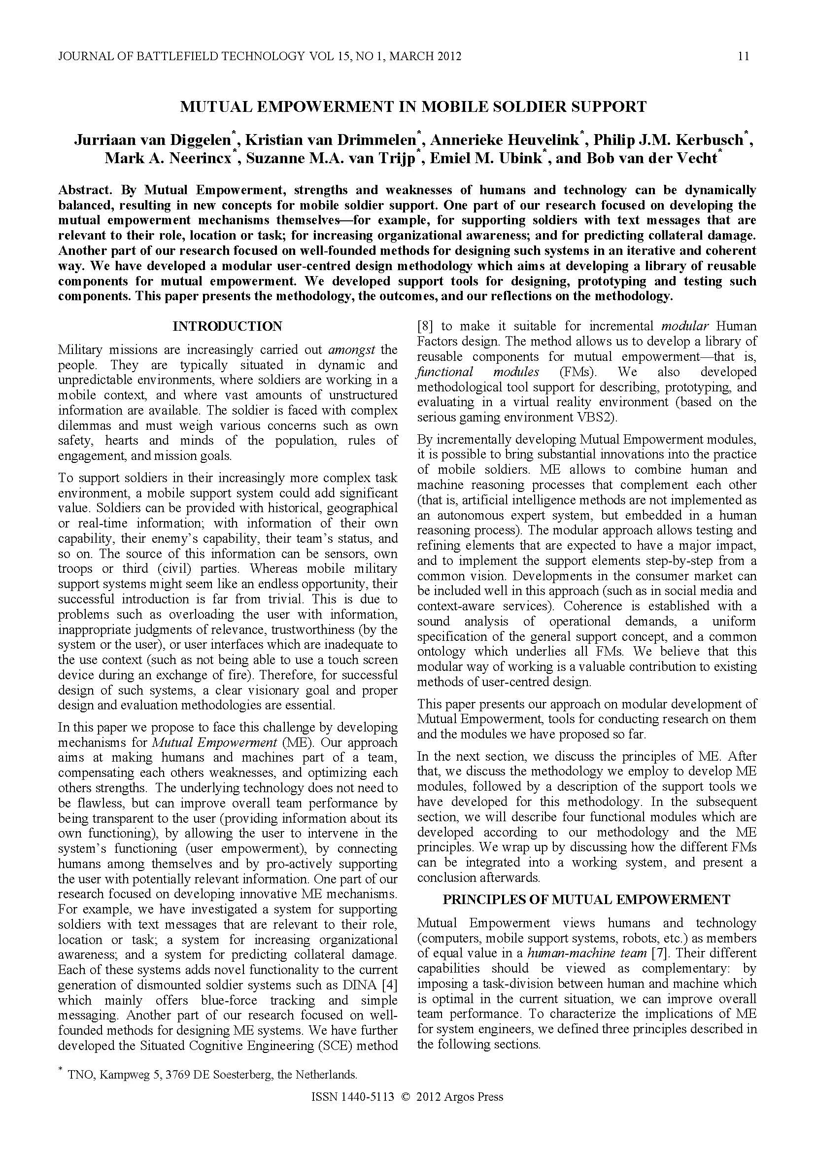 Mutual Empowerment in Mobile Soldier Support