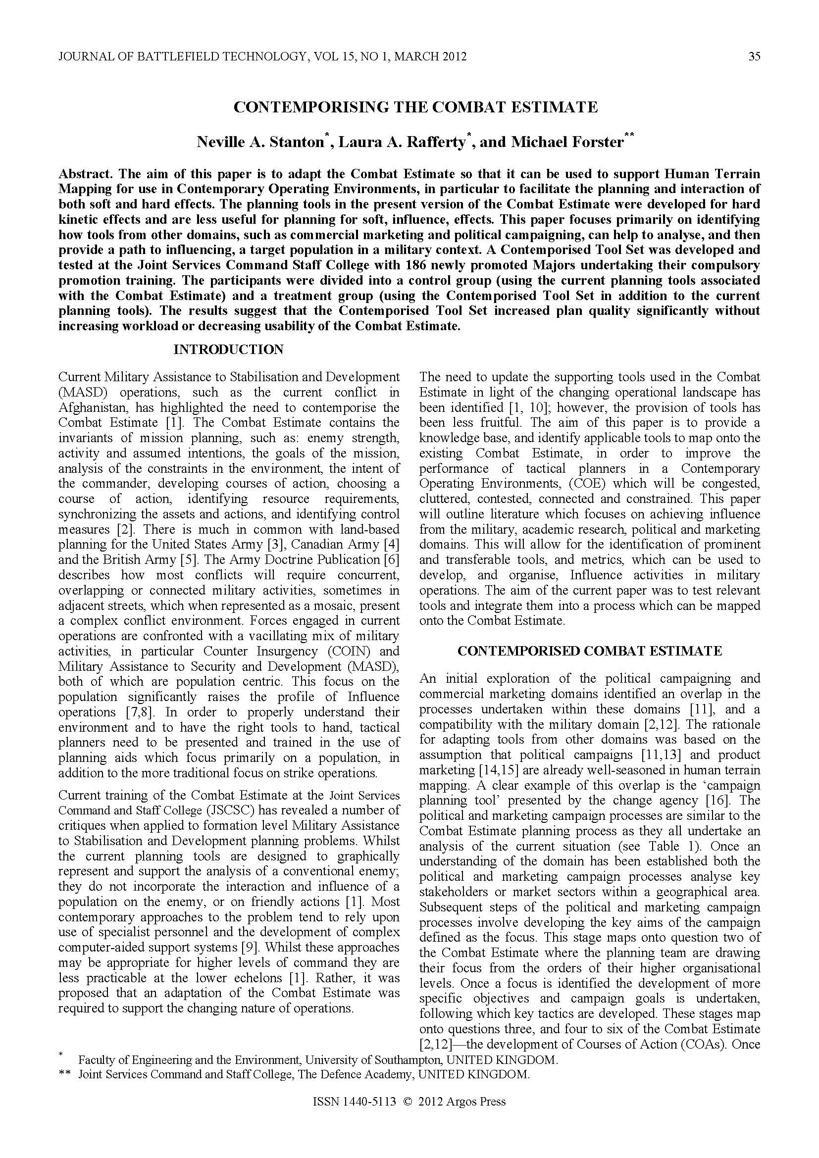 Contemporising the Combat Estimate