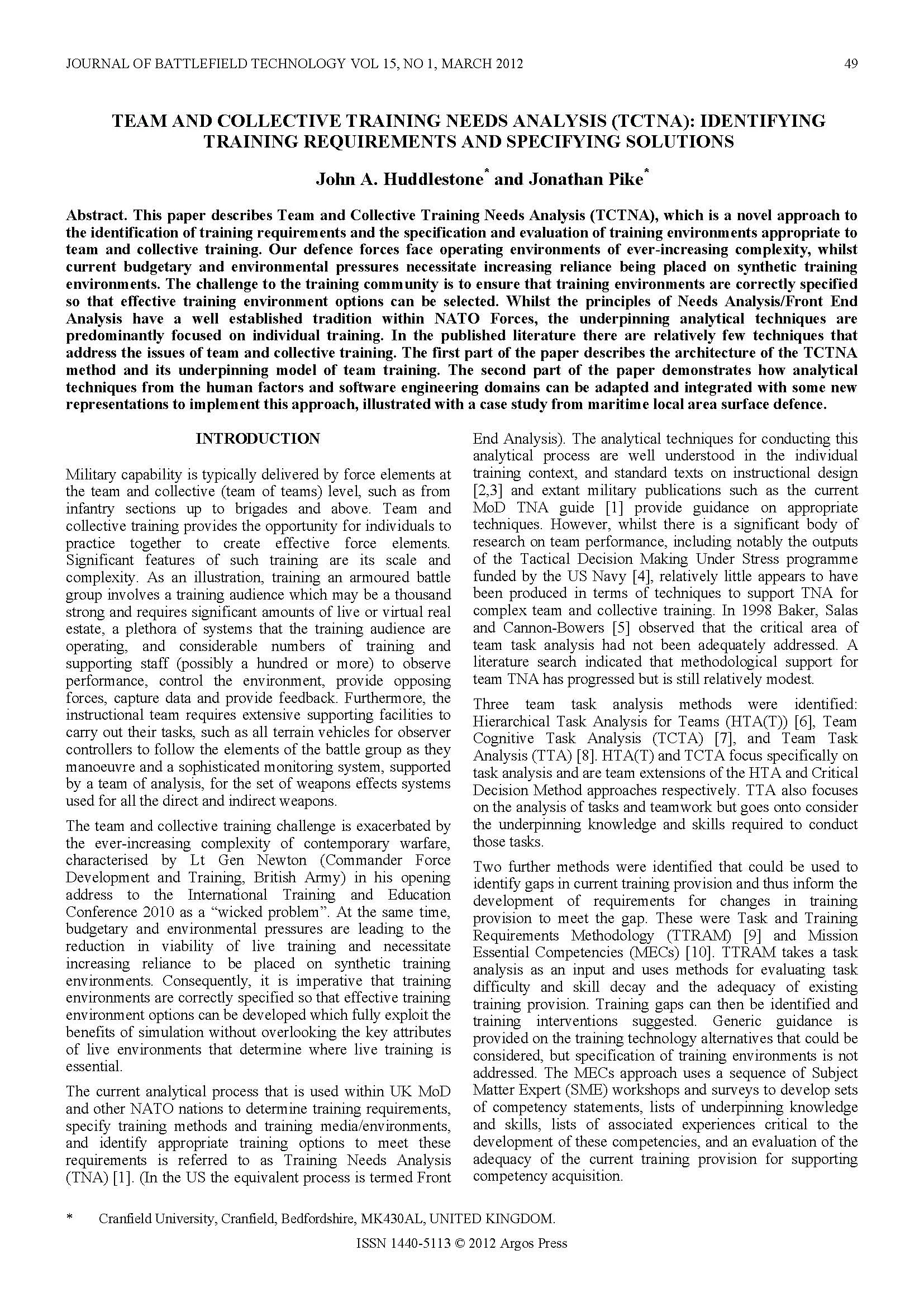 Team and Collective Training Needs Analysis (TCTNA)