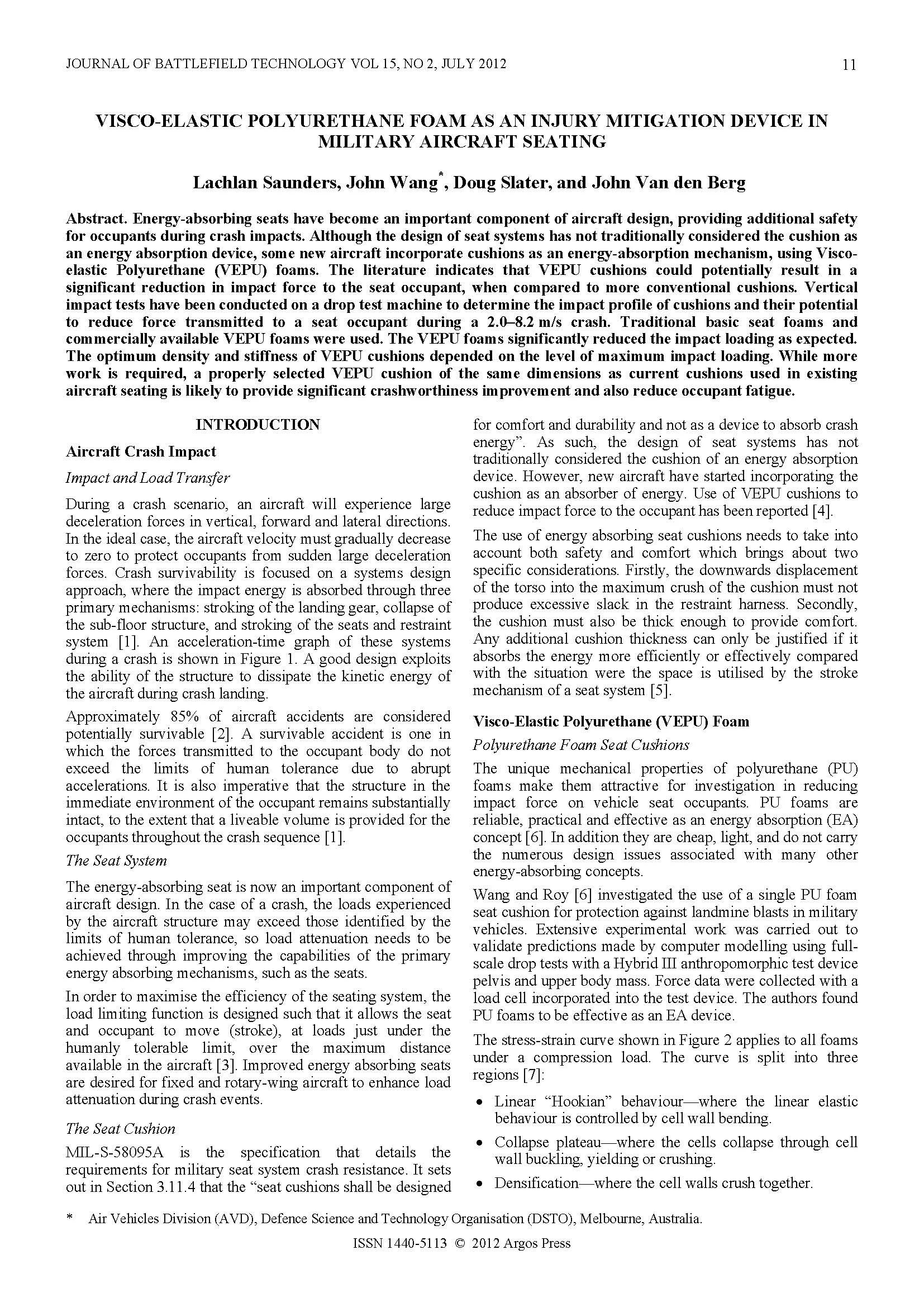 Visco-Elastic Polyurethane Foam As An Injury Mitigation Device In Military Aircraft Seating