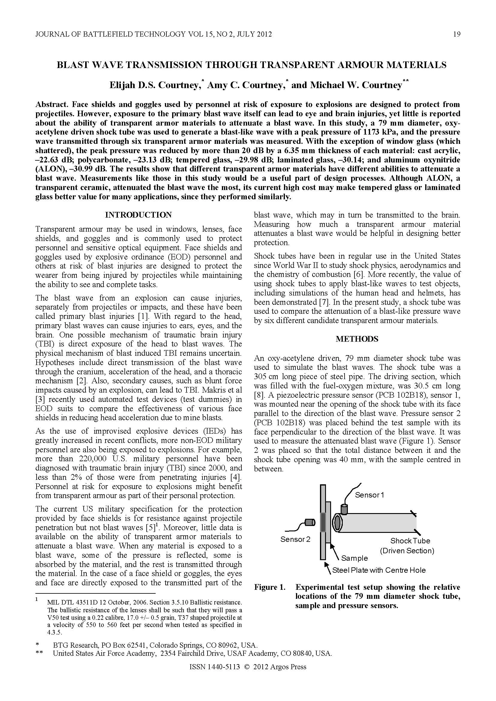 Blast Wave Transmission Through Transparent Armour Materials