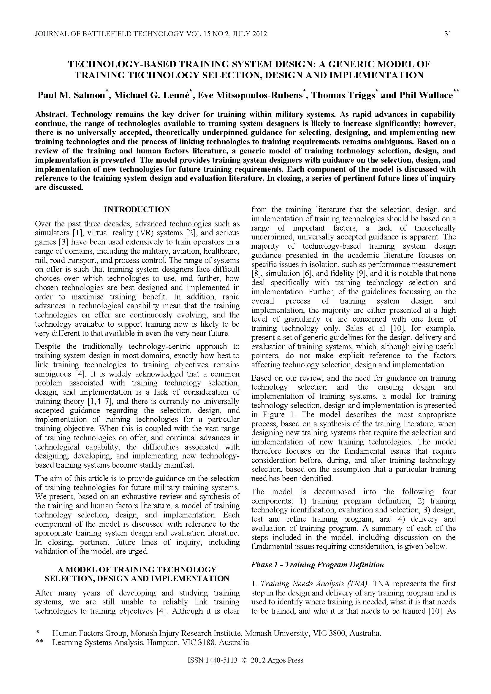 Technology-based Training System Design