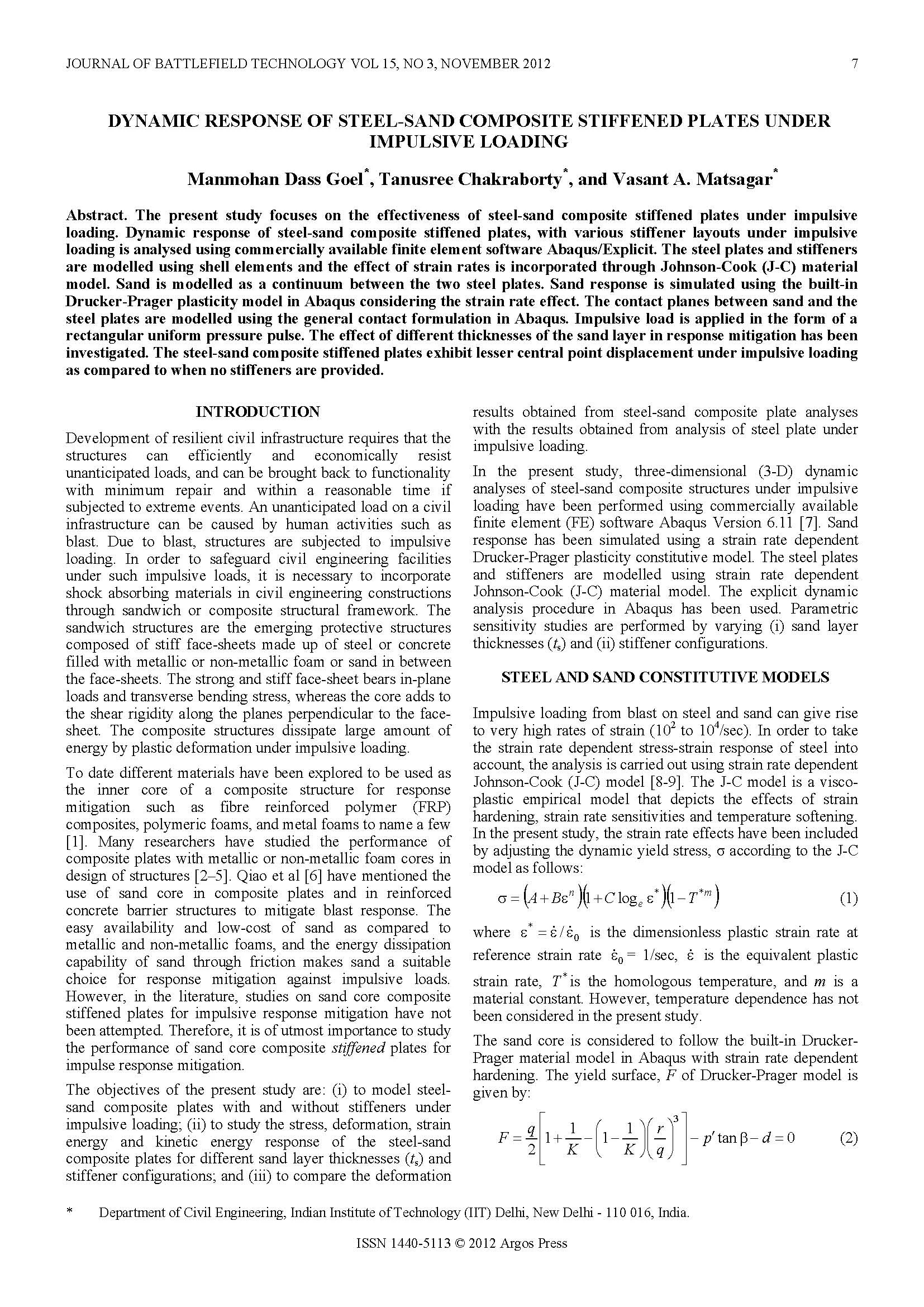 Dynamic Response of Steel-Sand Composite Stiffened Plates Under Impulsive Loading