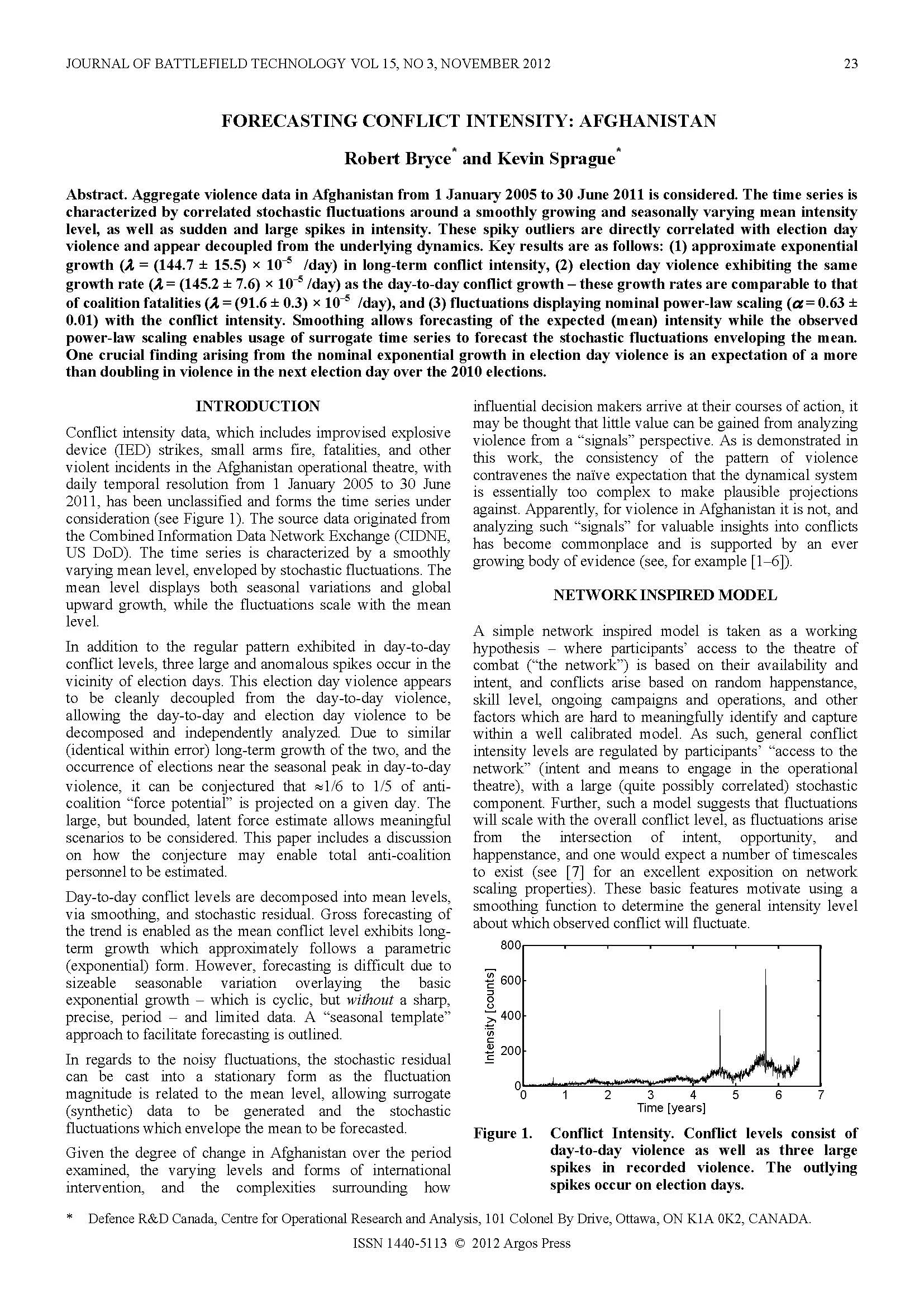Forecasting Conflict Intensity: Afghanistan