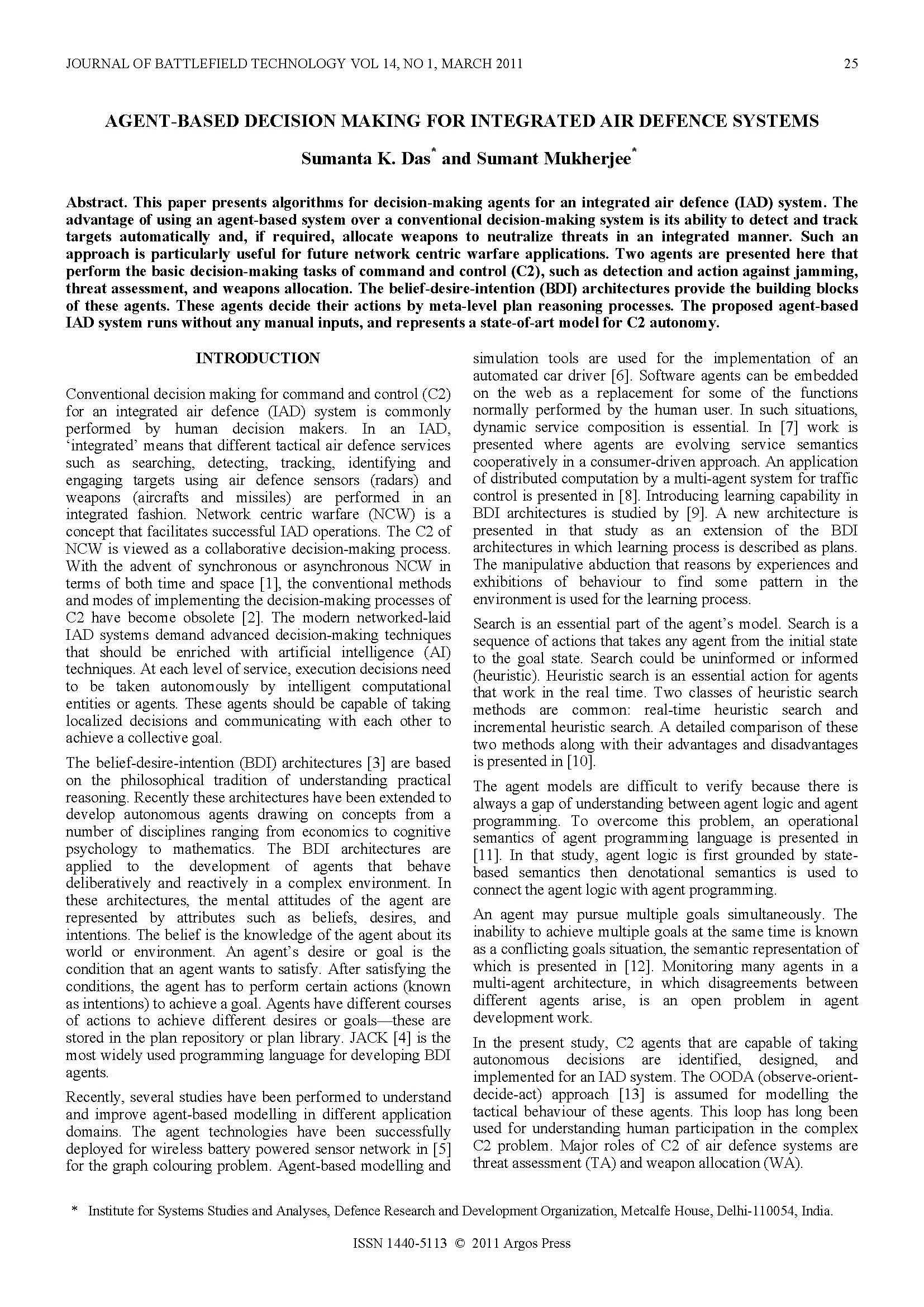 Agent-Based Decision Making for Integrated Air Defence Systems