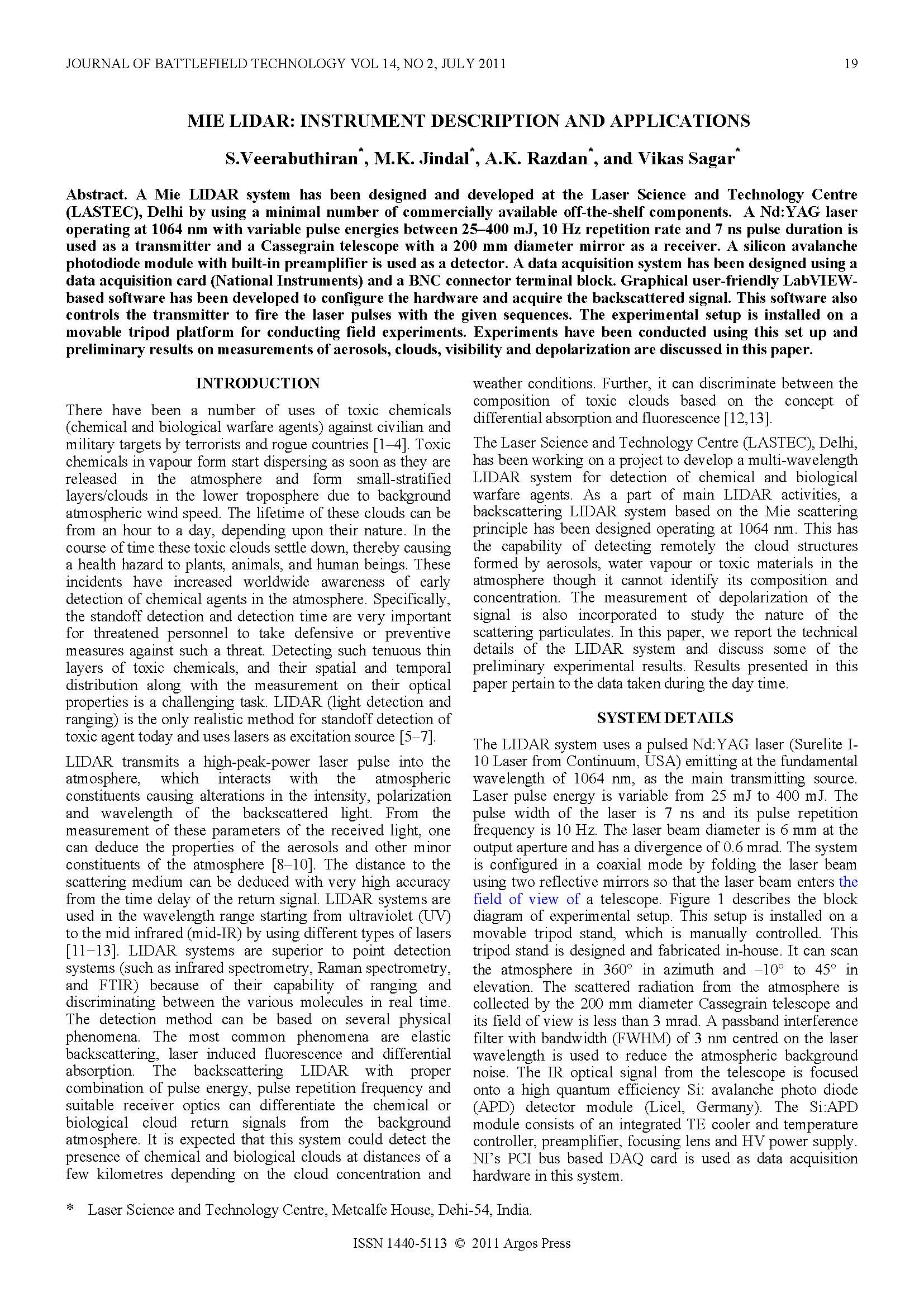 Mie LIDAR: Instrument Description and Applications
