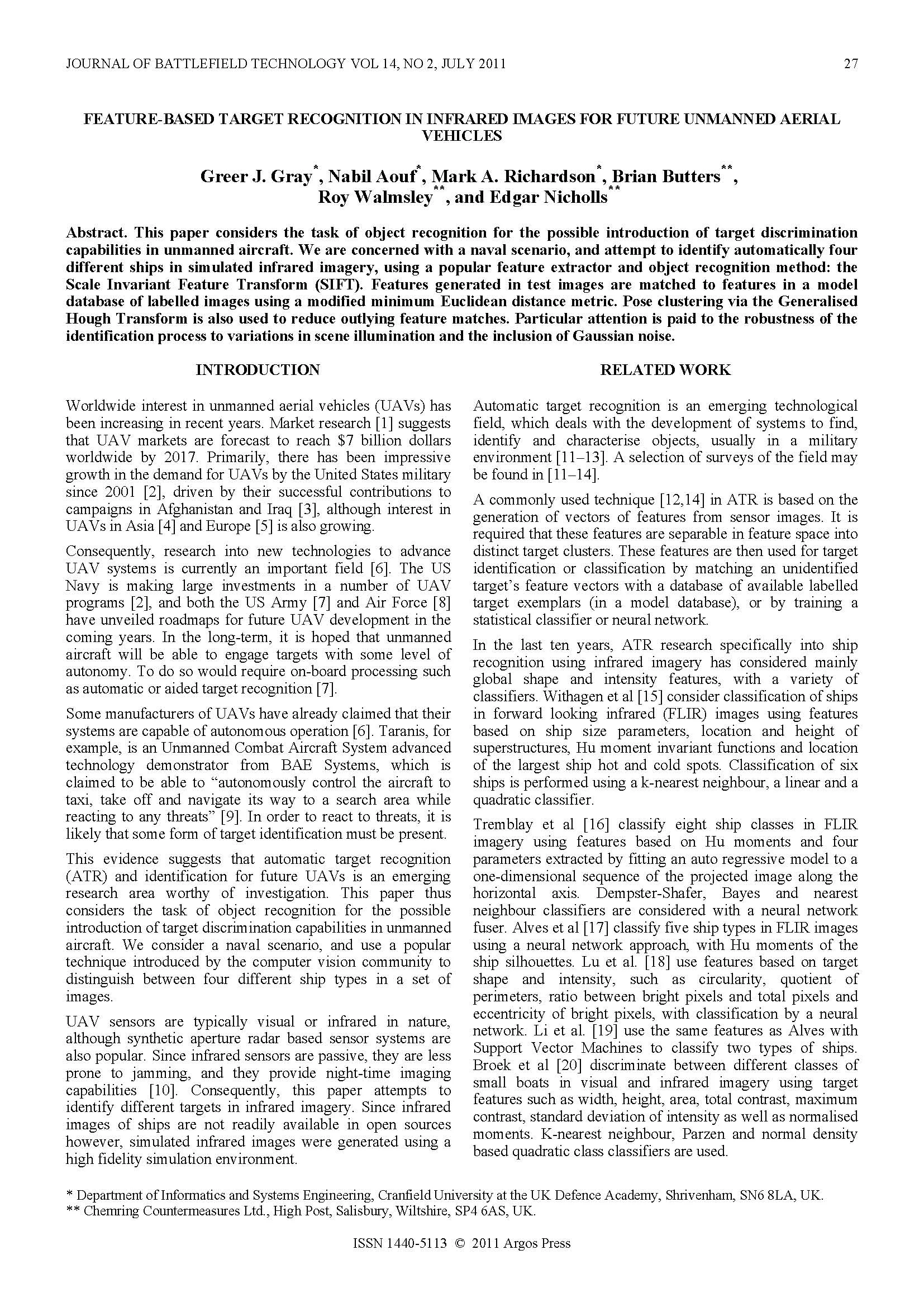 Feature-Based Target Recognition in Infrared Images for Future Unmanned Aerial Vehicles