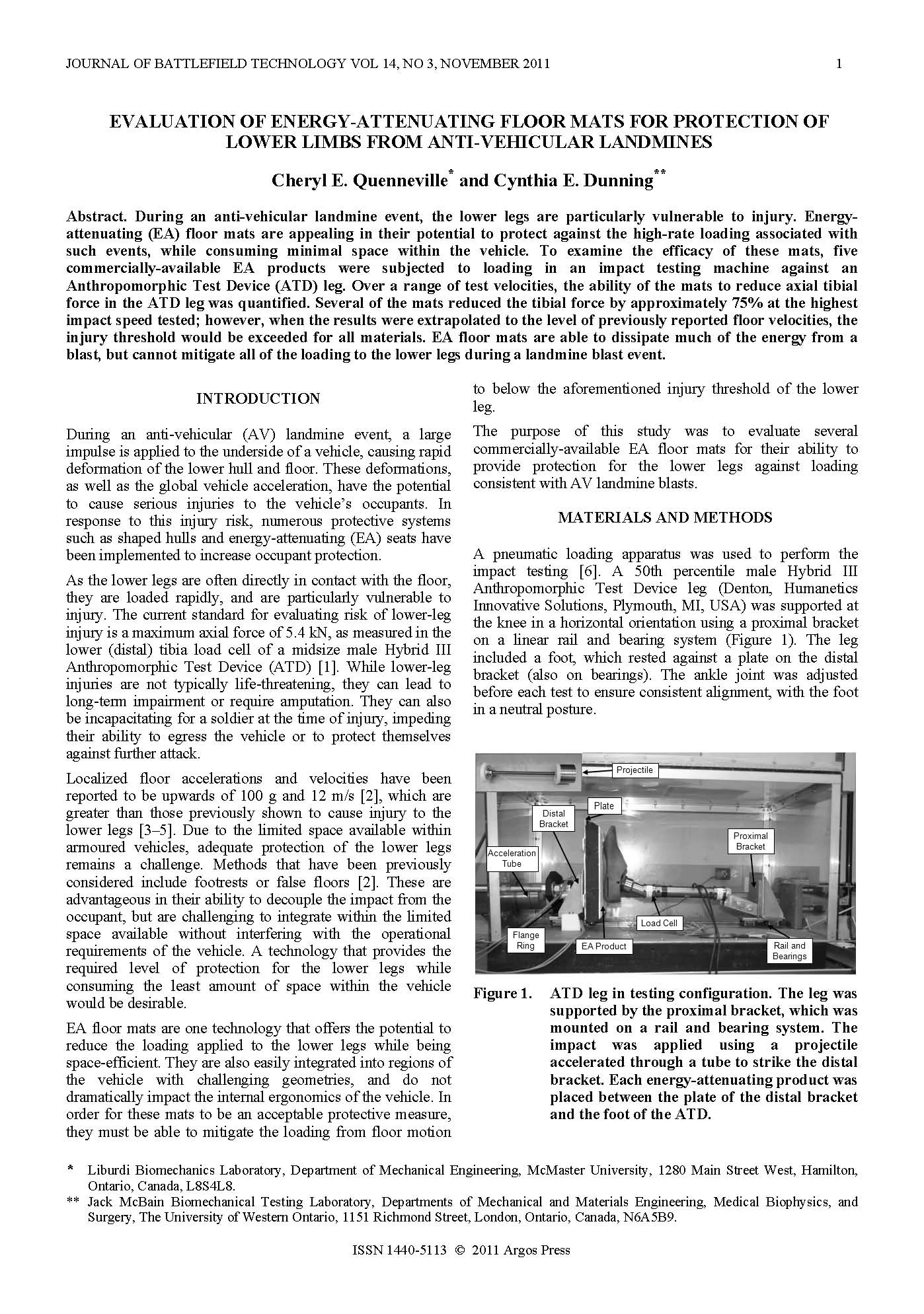 Evaluation of Energy-Attenuating Floor Mats for Protection of Lower Limbs from Anti-Vehicular Landmines