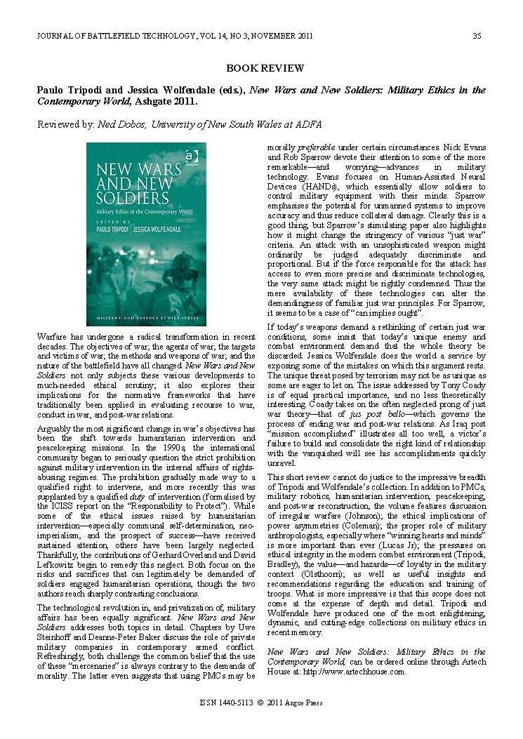 Book Review: New Wars and New Soldiers: Military Ethics in the Contemporary World