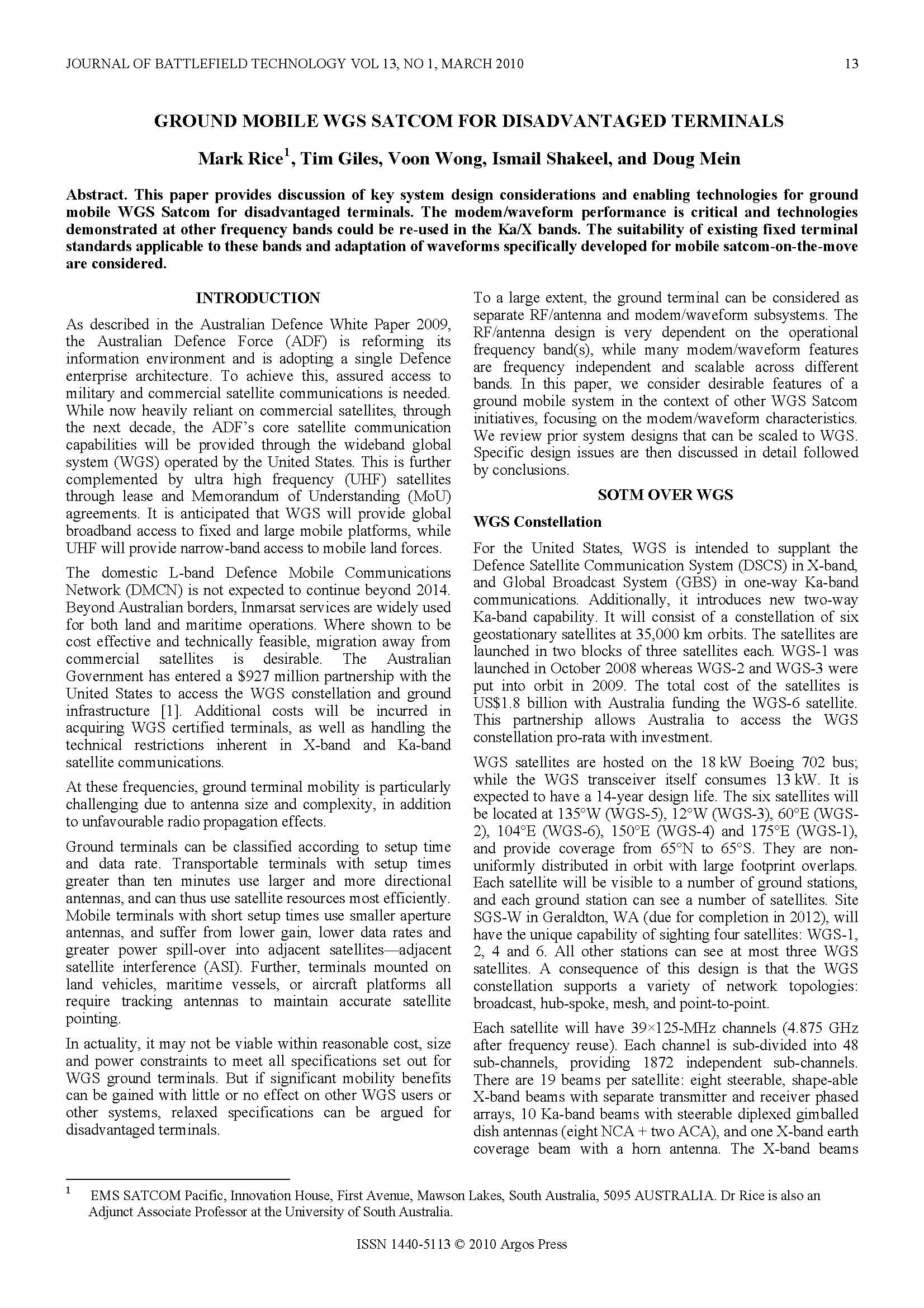 Ground Mobile WGS Satcom for Disadvantaged Terminals