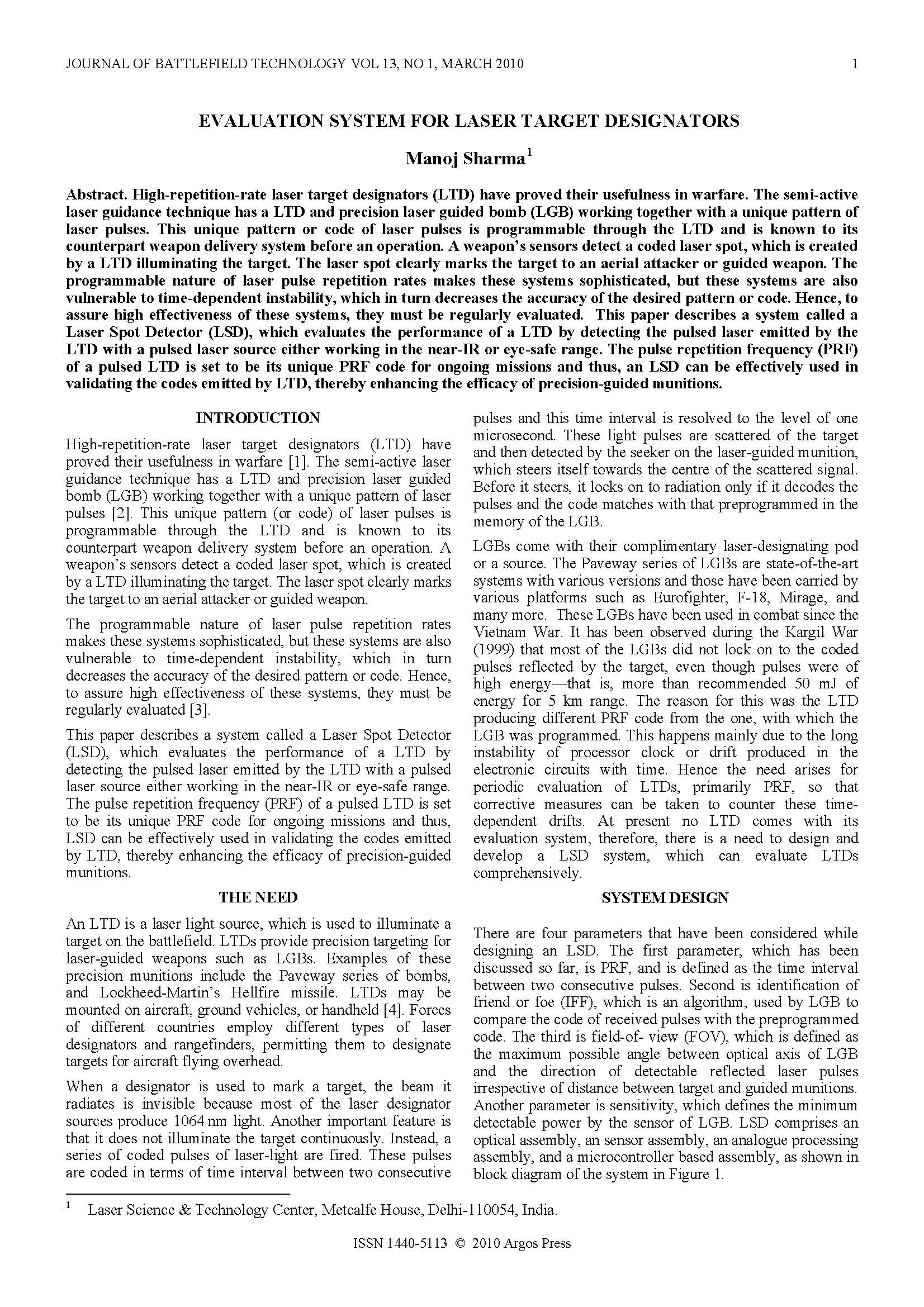 Evaluation System for Laser Target Designators