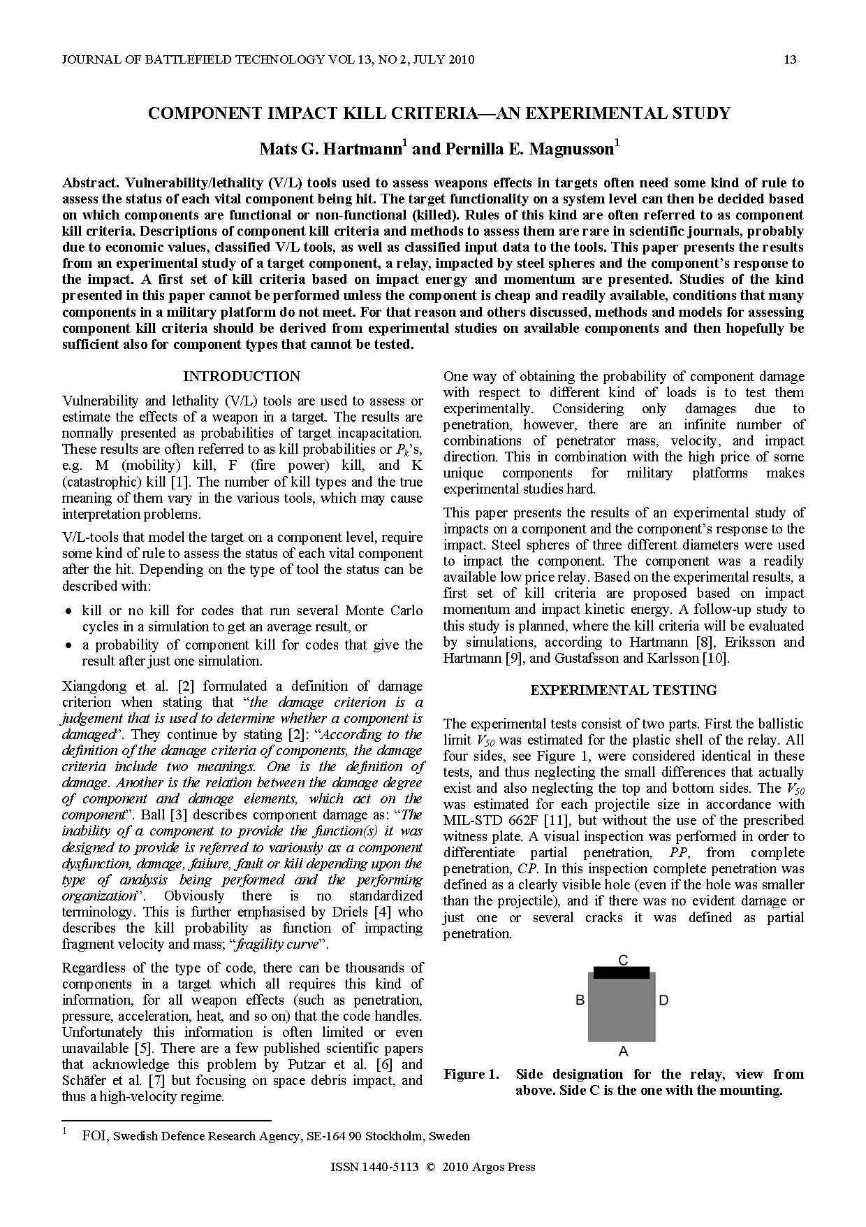 Component Impact Kill Criteria—An Experimental Study
