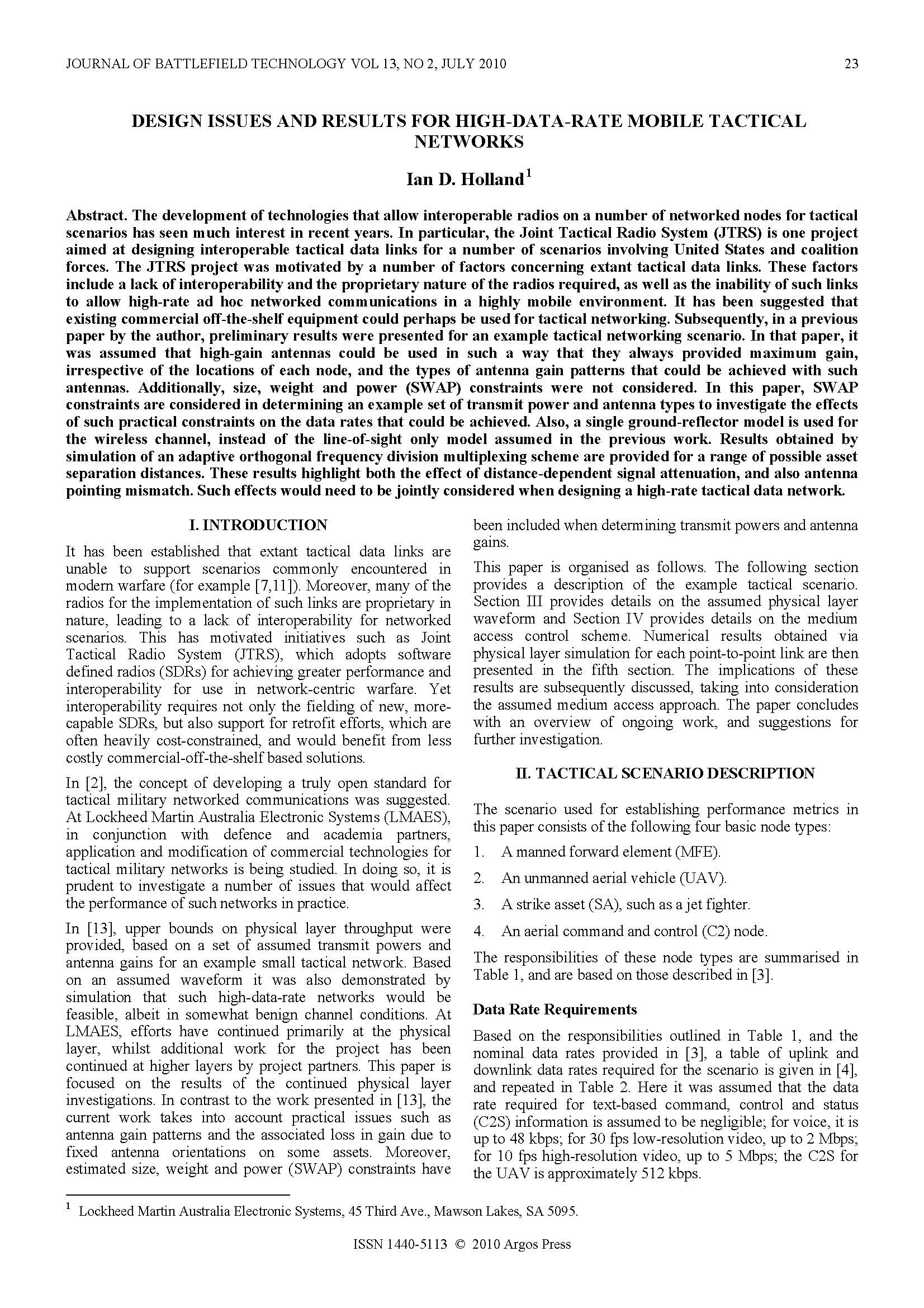 Design Issues and Results for High-Data-Rate Mobile Tactical Networks