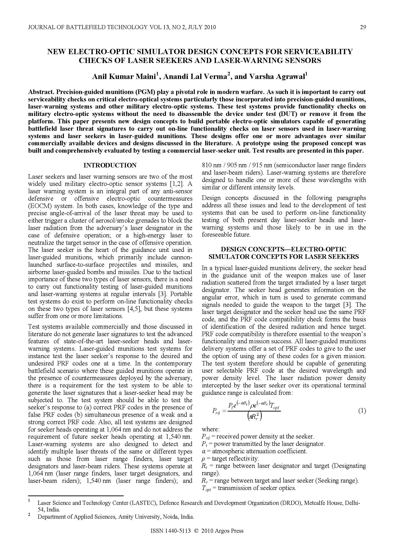 New Electro-Optic Simulator Design Concepts for Serviceability Checks of Laser Seekers and Laser-Warning Sensors