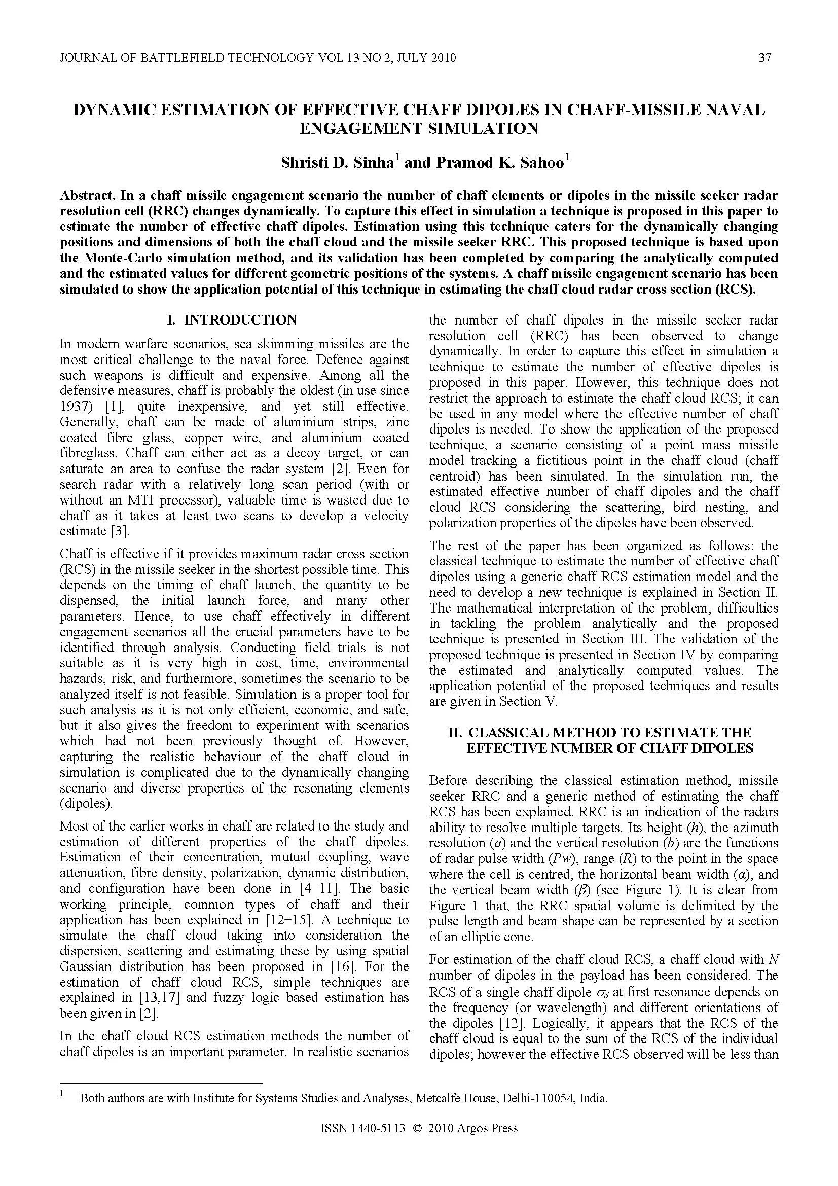 Dynamic Estimation of Effective Chaff Dipoles in Chaff-Missile Naval Engagement Simulation