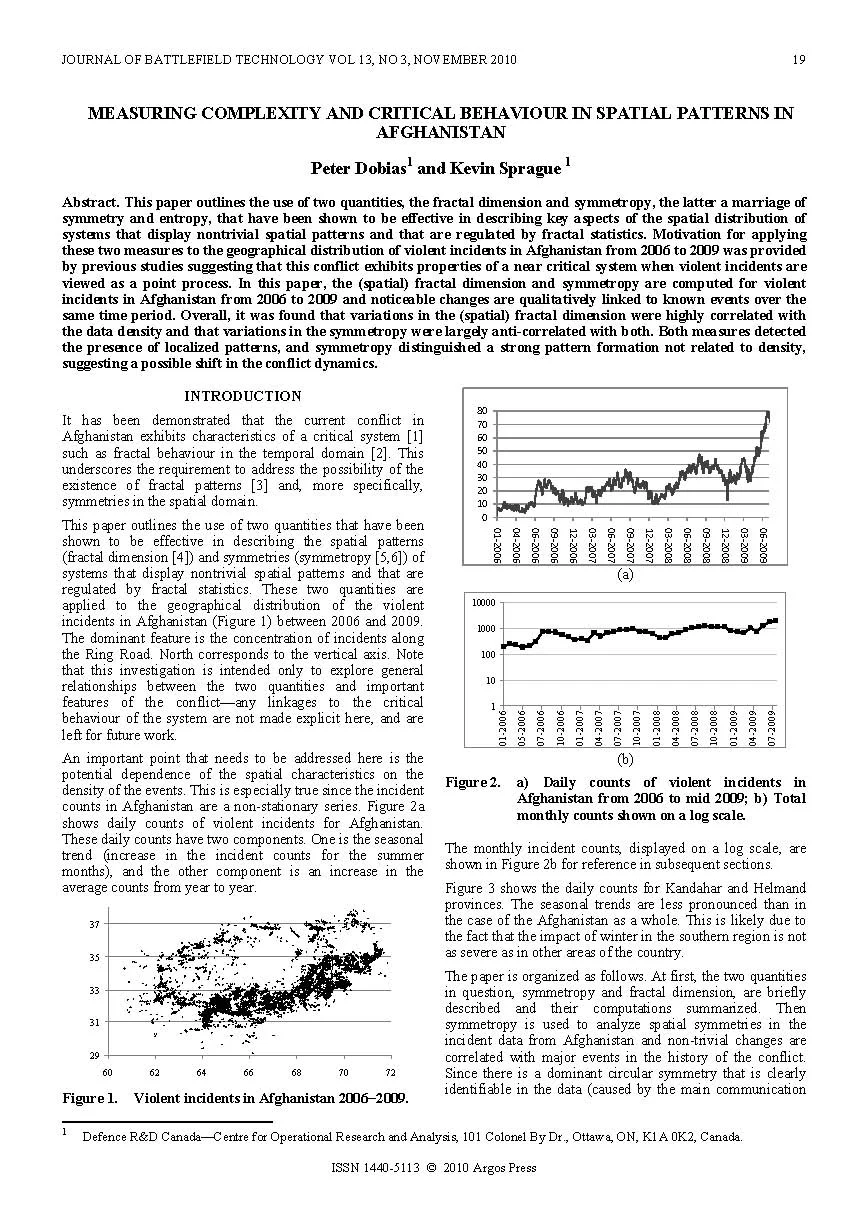 Measuring Complexity and Critical Behaviour in Spatial Patterns in Afghanistan
