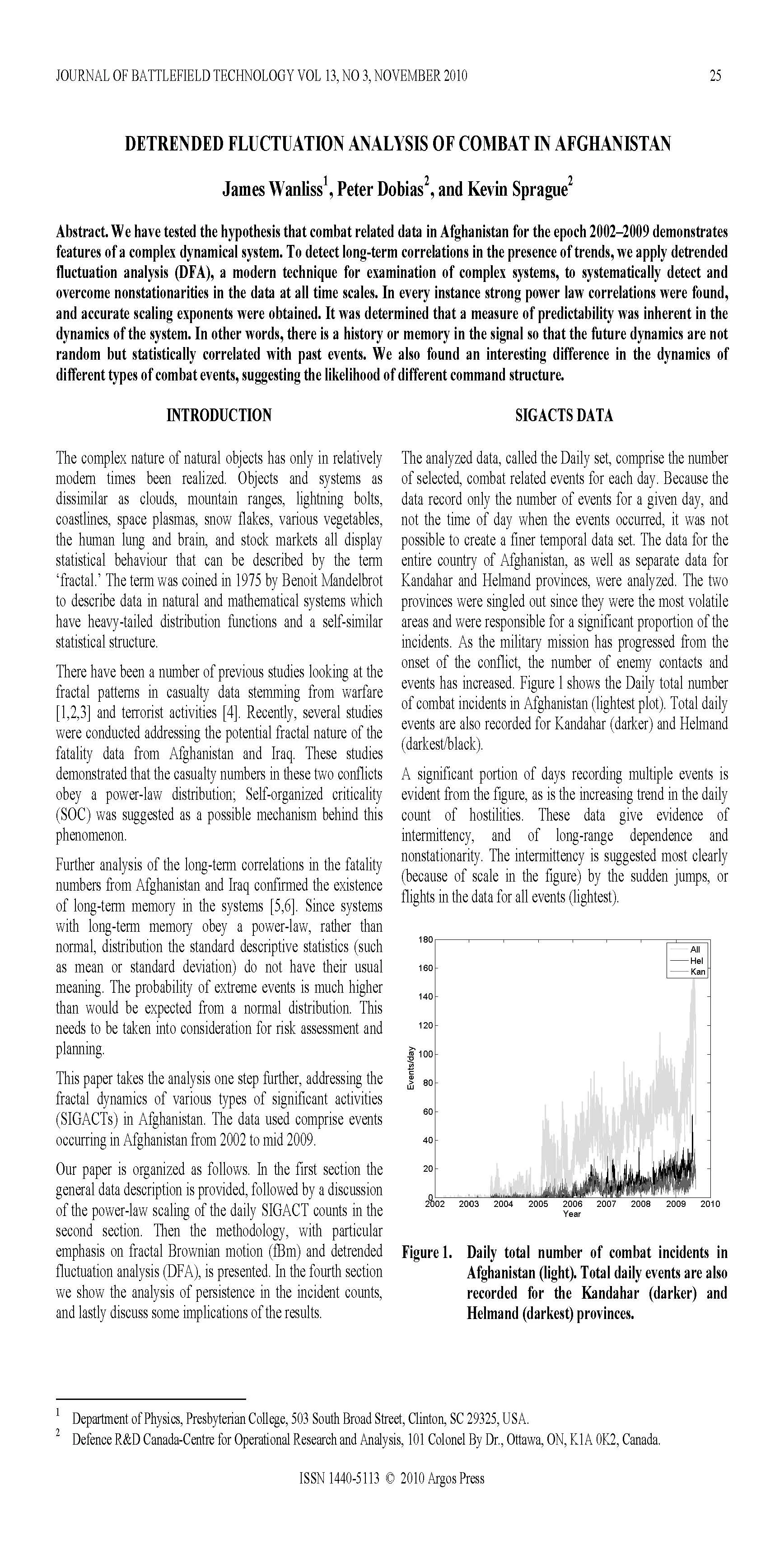 Detrended Fluctuation Analysis of Combat in Afghanistan