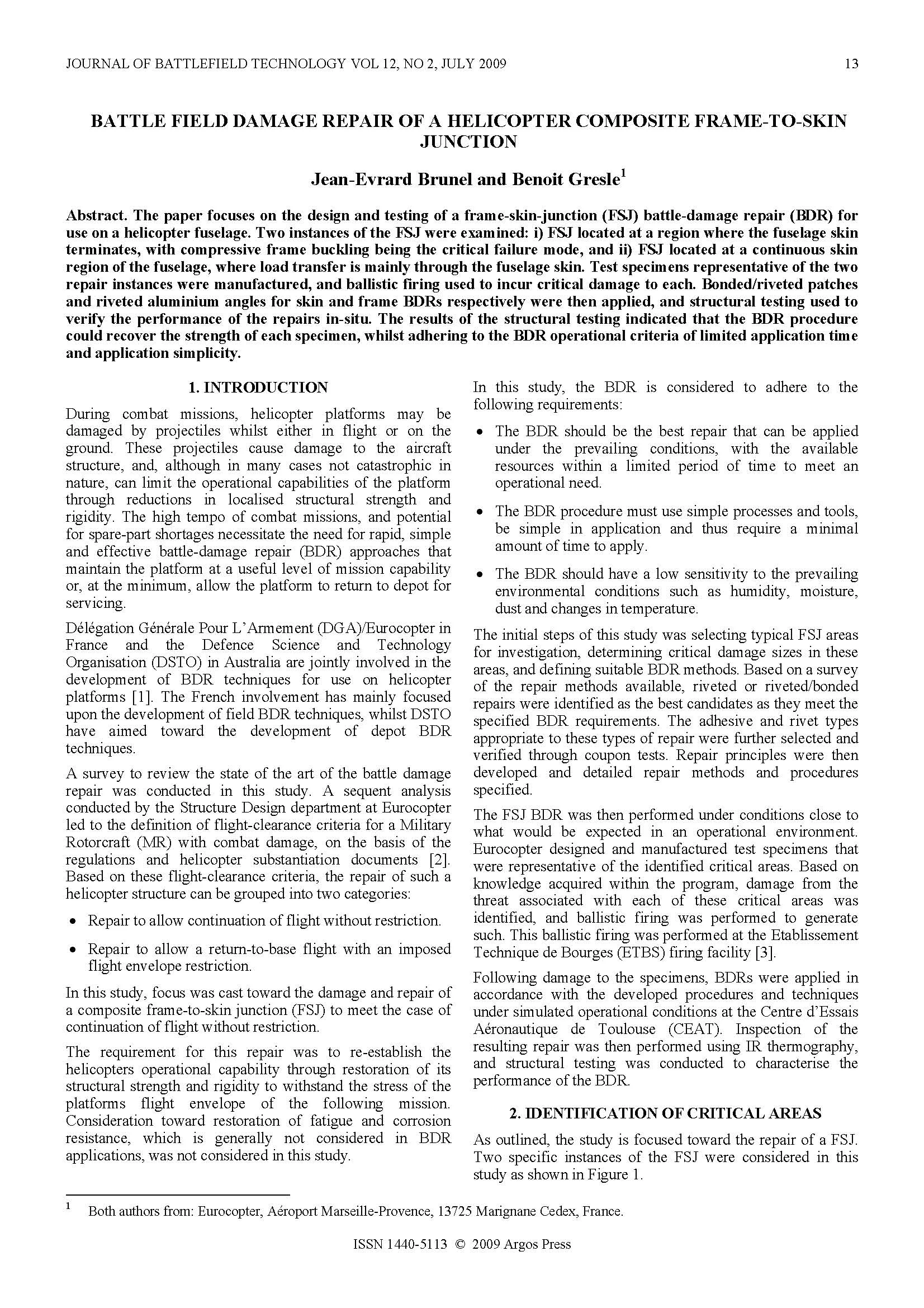 Battle Field Damage Repair of a Helicopter Composite Frame-To-Skin Junction