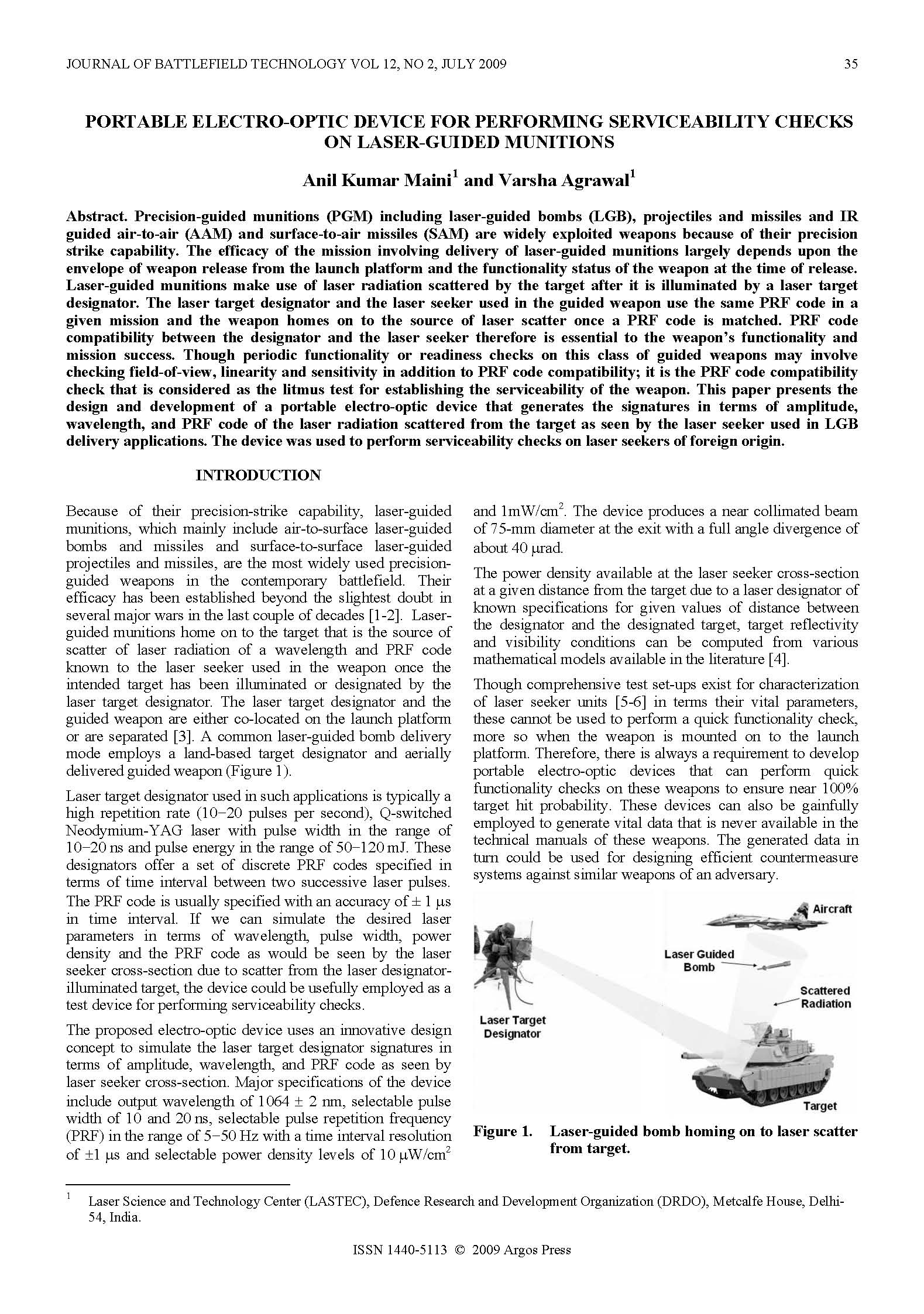 Portable Electro-Optic Device for Performing Serviceability Checks on Laser-Guided Munitions
