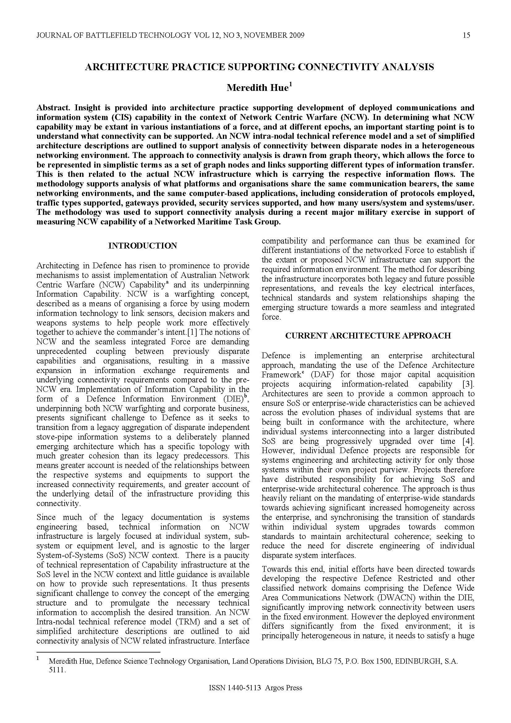 Architecture Practice Supporting Connectivity Analysis