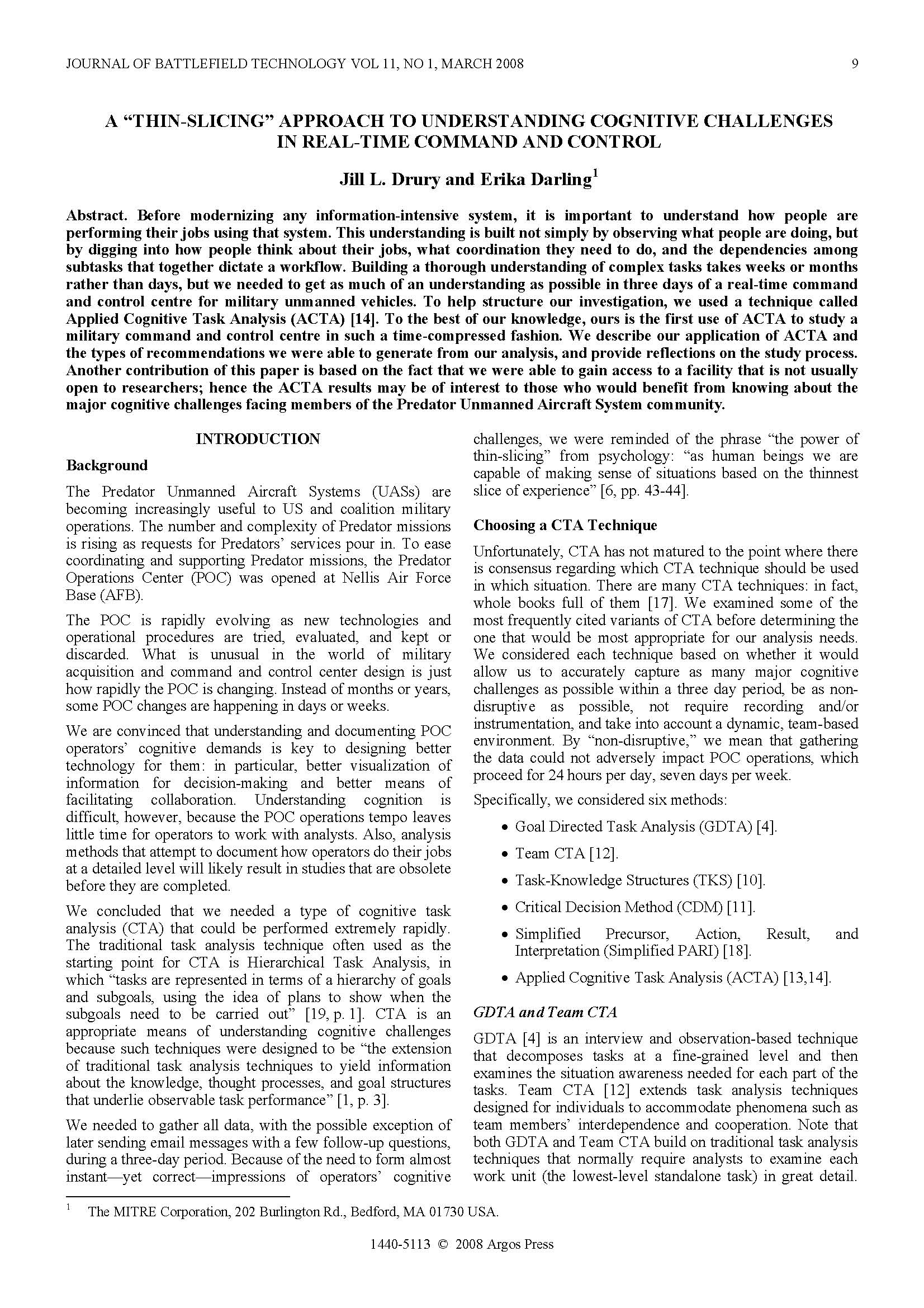 A "Thin-Slicing" Approach to Understanding Cognitive Challenges in Real-Time Command and Control