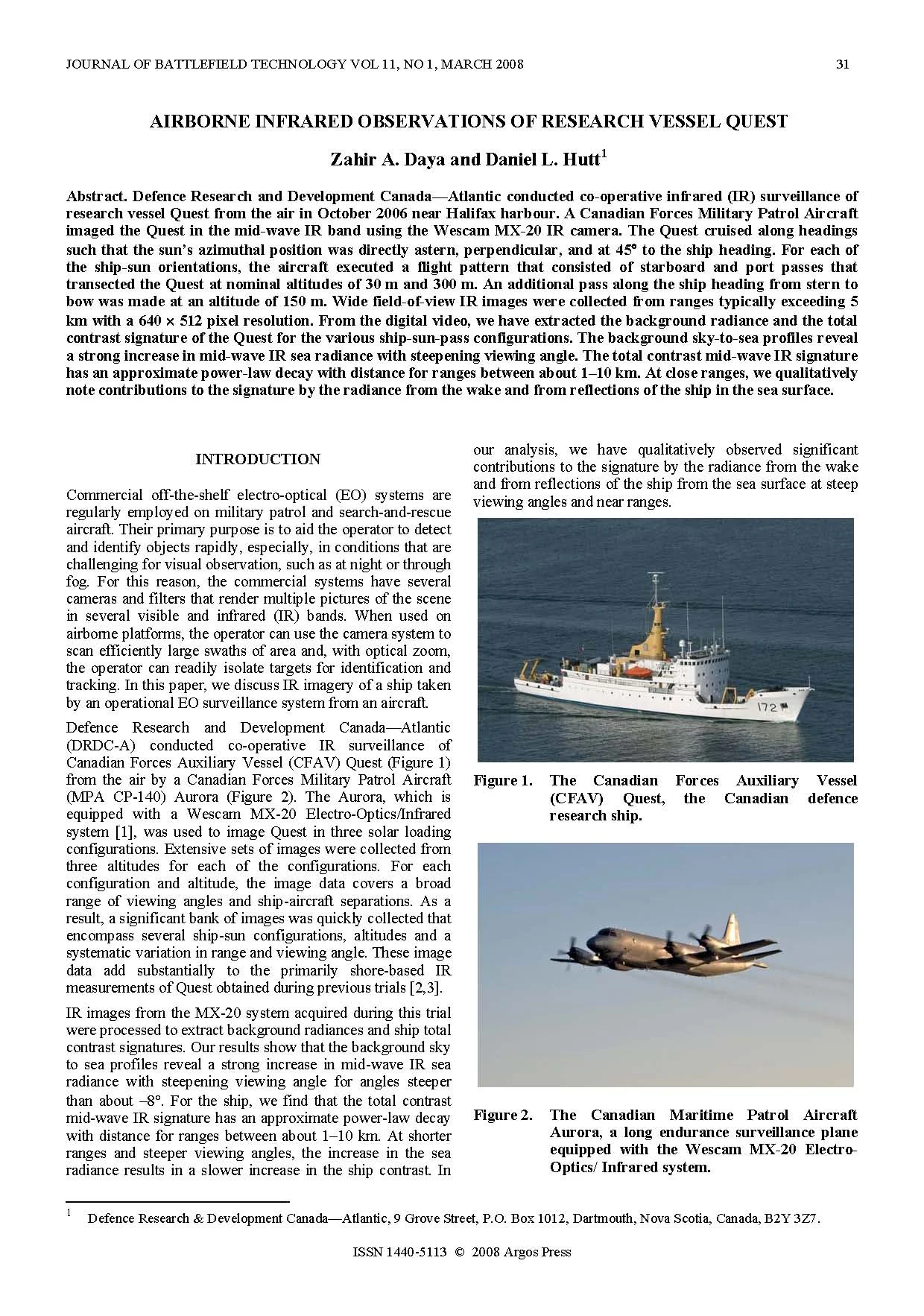 Airborne Infrared Observations of Research Vessel Quest