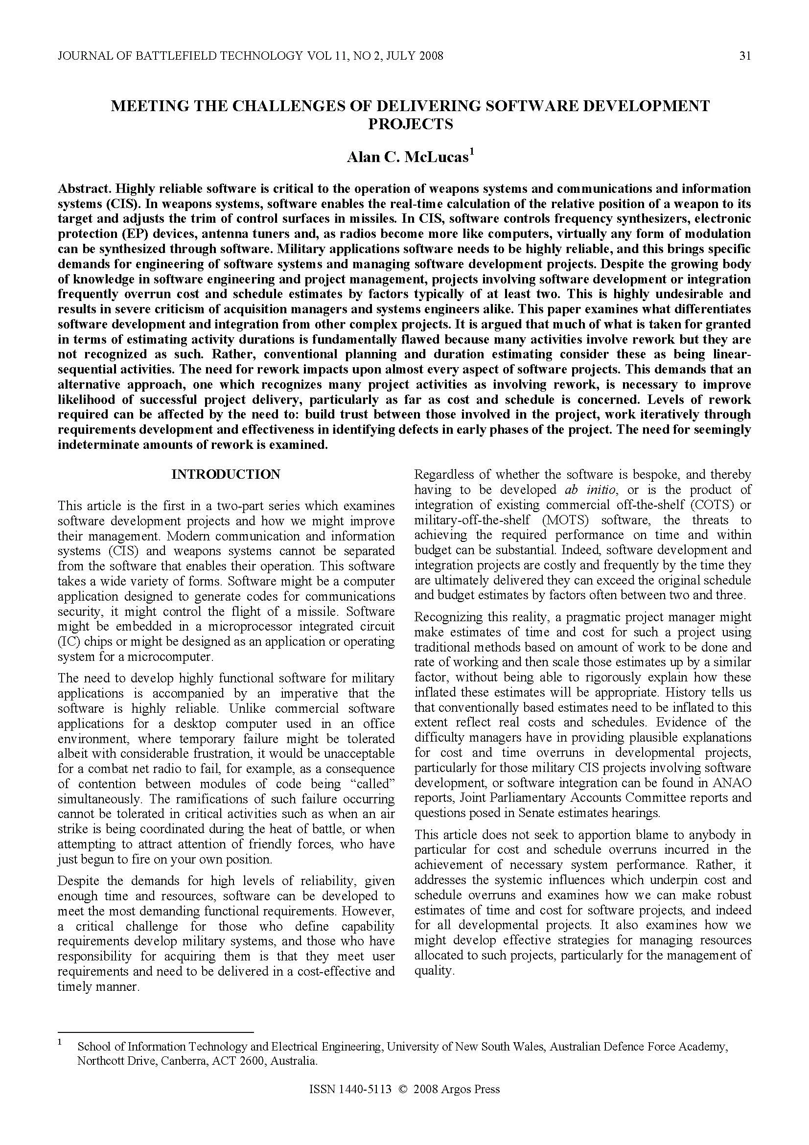 Meeting the Challenges of Delivering Software Development Projects