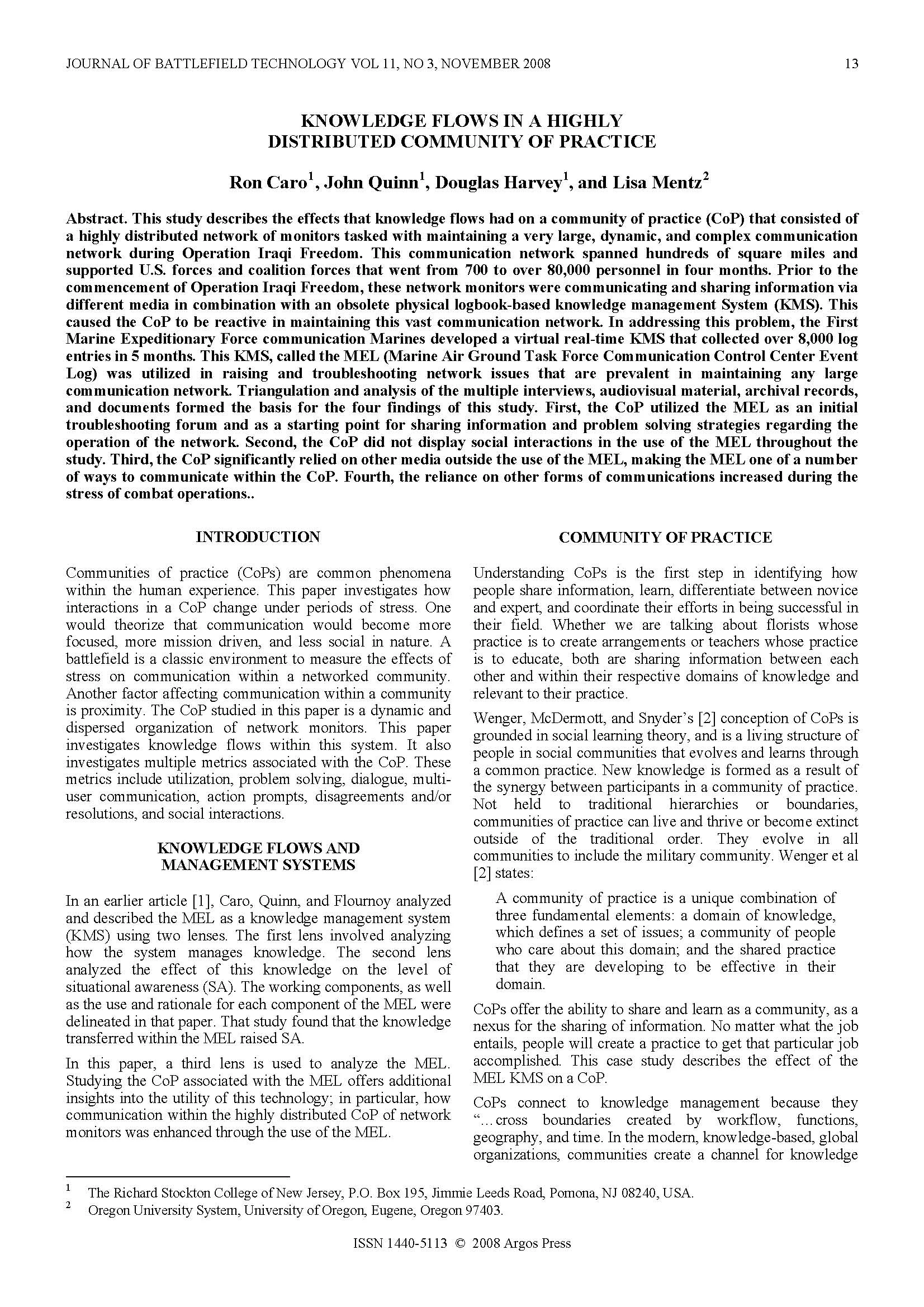 Knowledge Flows in a Highly Distributed Community of Practice