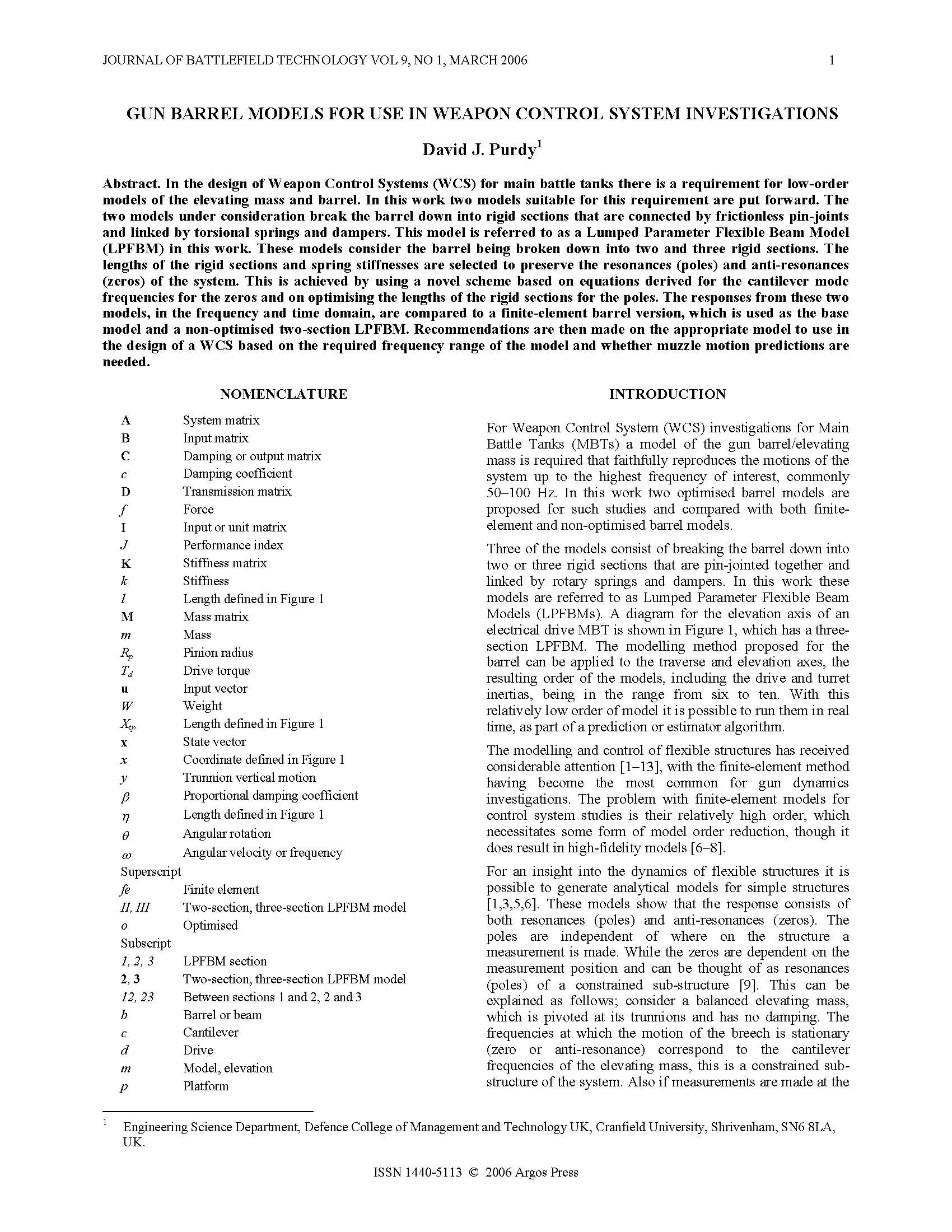 Gun Barrel Models for Use in Weapon Control System Investigations