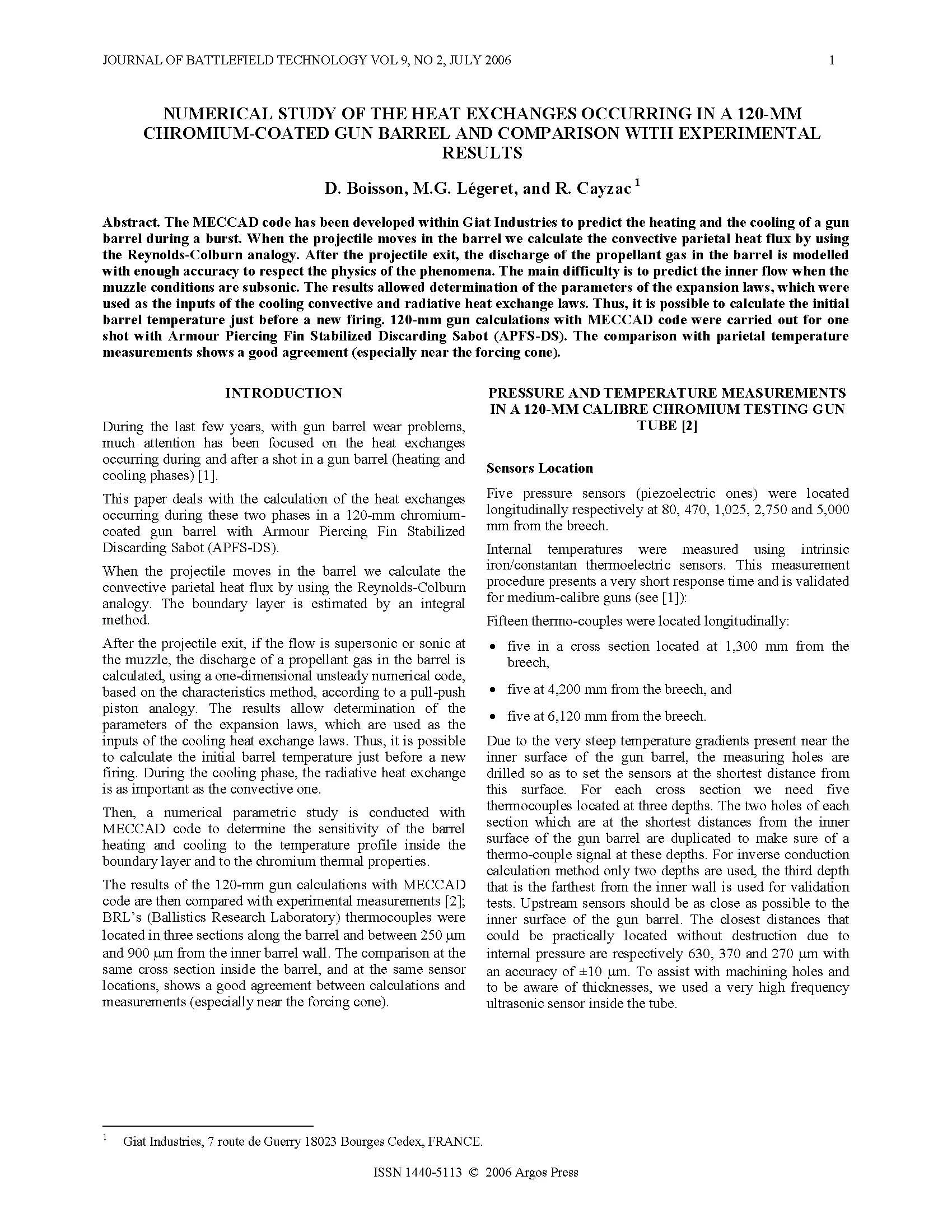 Numerical Study of the Heat Exchanges Occurring in a 120-Mm Chromium-Coated Gun Barrel and Comparison with Experimental Results