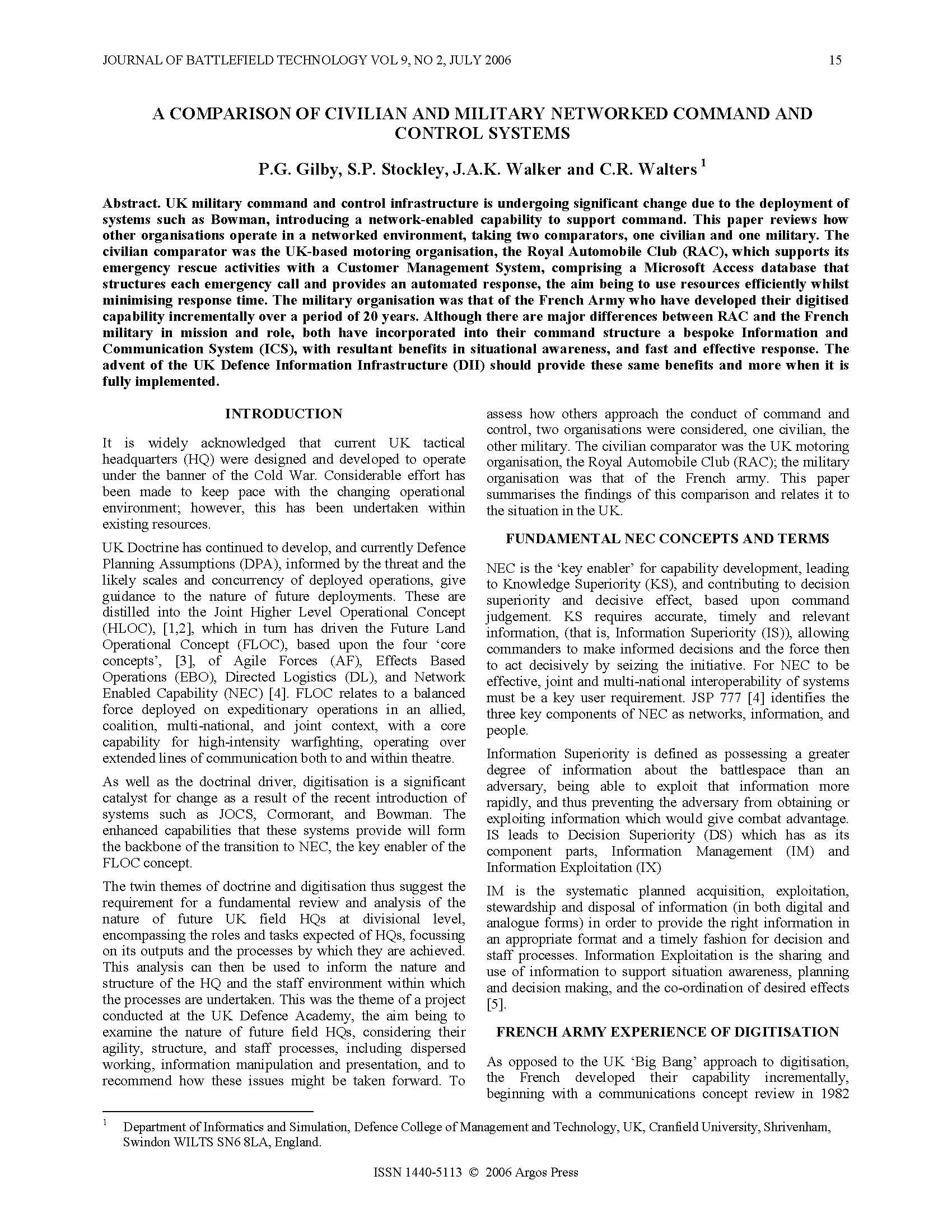 A Comparison of Civilian and Military Networked Command and Control Systems