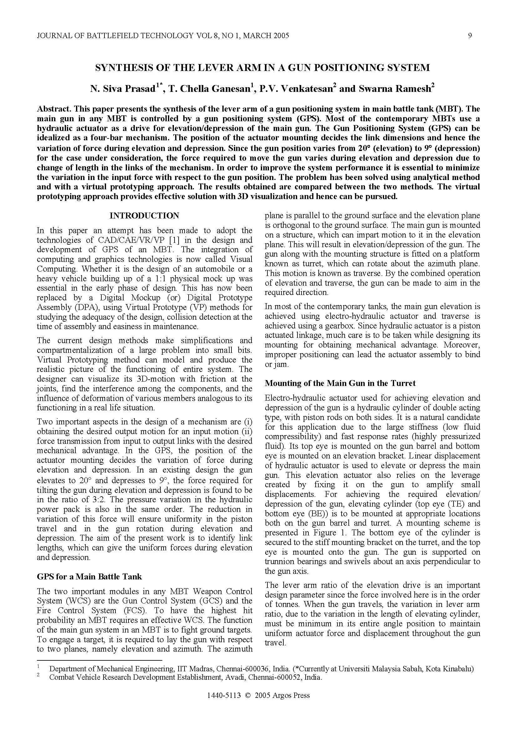 Synthesis of the Lever Arm in a Gun Positioning System