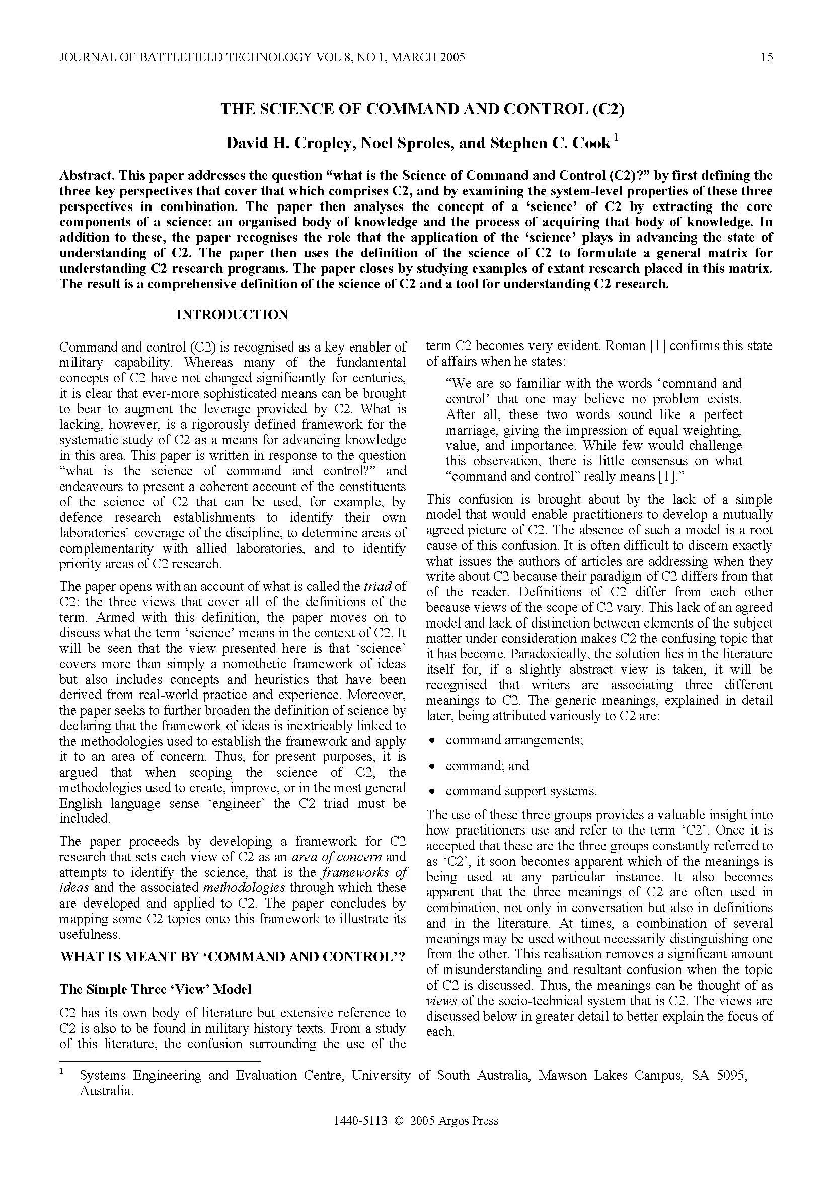 The Science of Command and Control (C2)