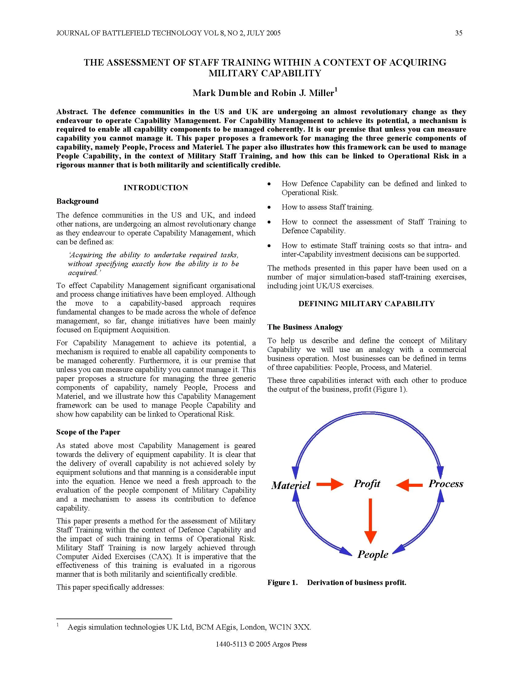 The Assessment of Staff Training Within a Context of Acquiring Military Capability