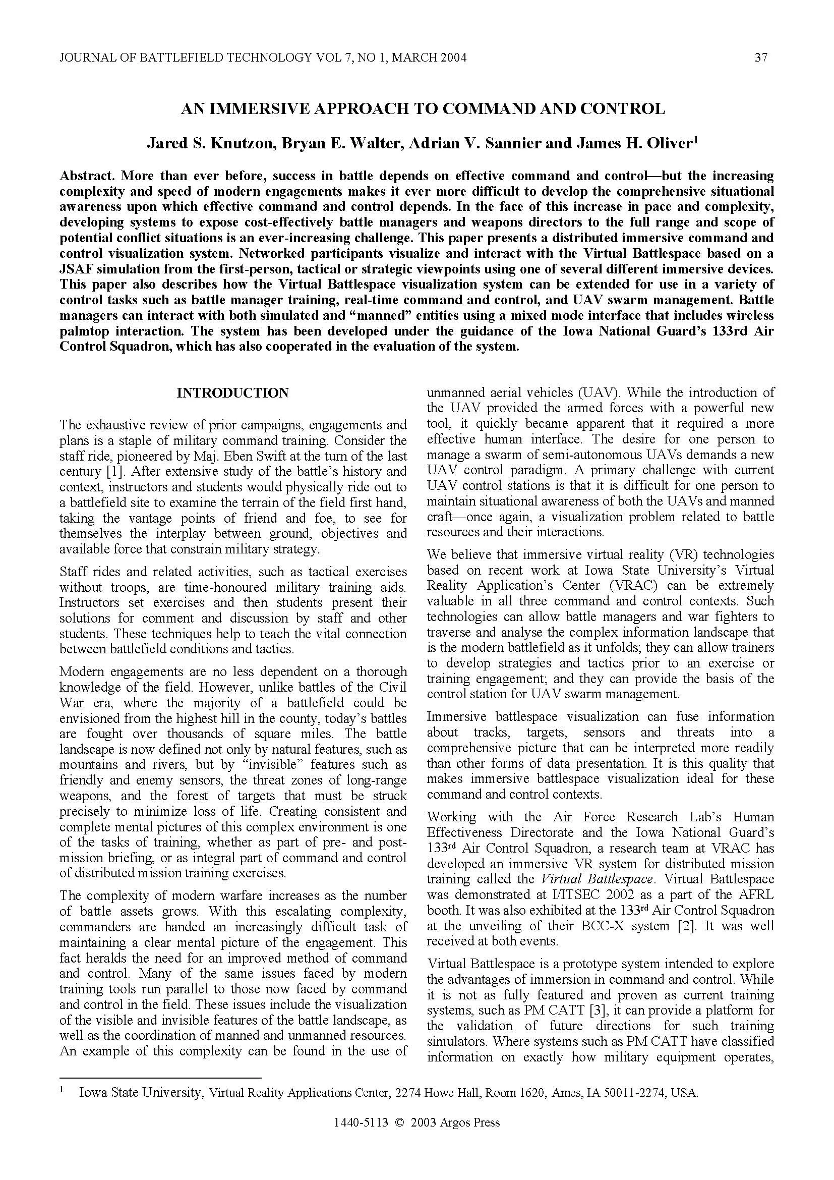 An Immersive Approach to Command and Control