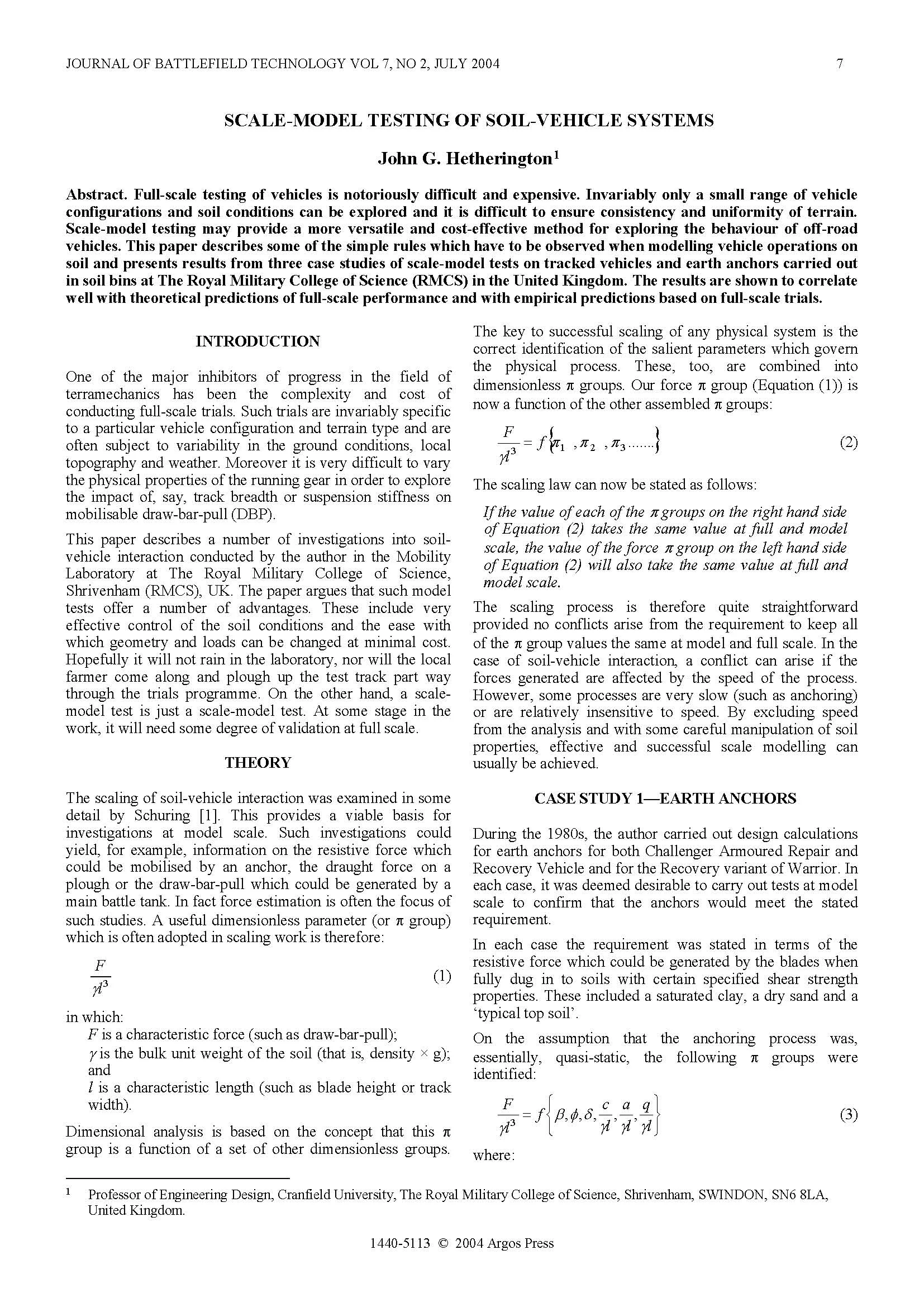 Scale-model Testing of Soil-vehicle Systems