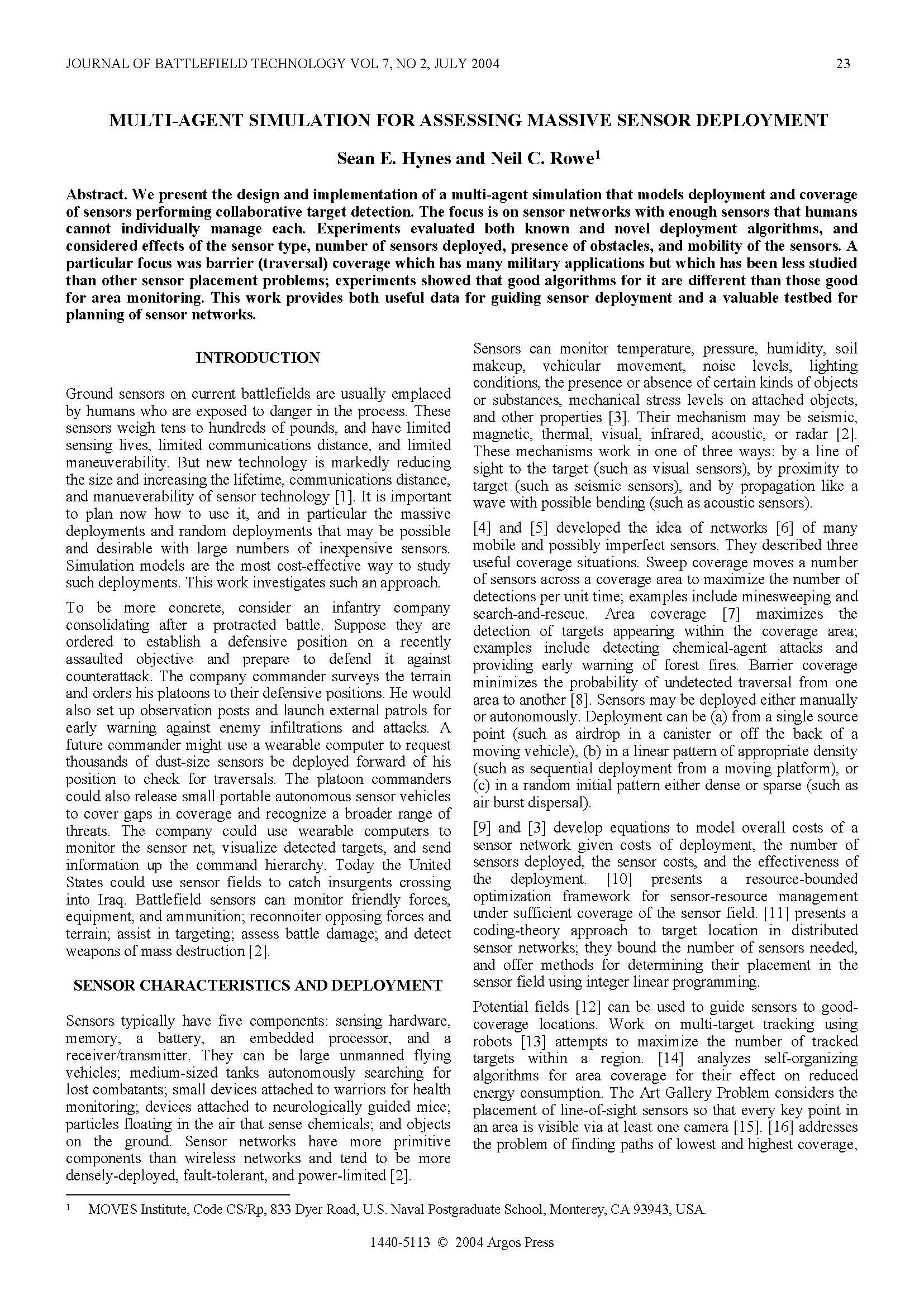 Multi-agent Simulation for Assessing Massive Sensor Deployment